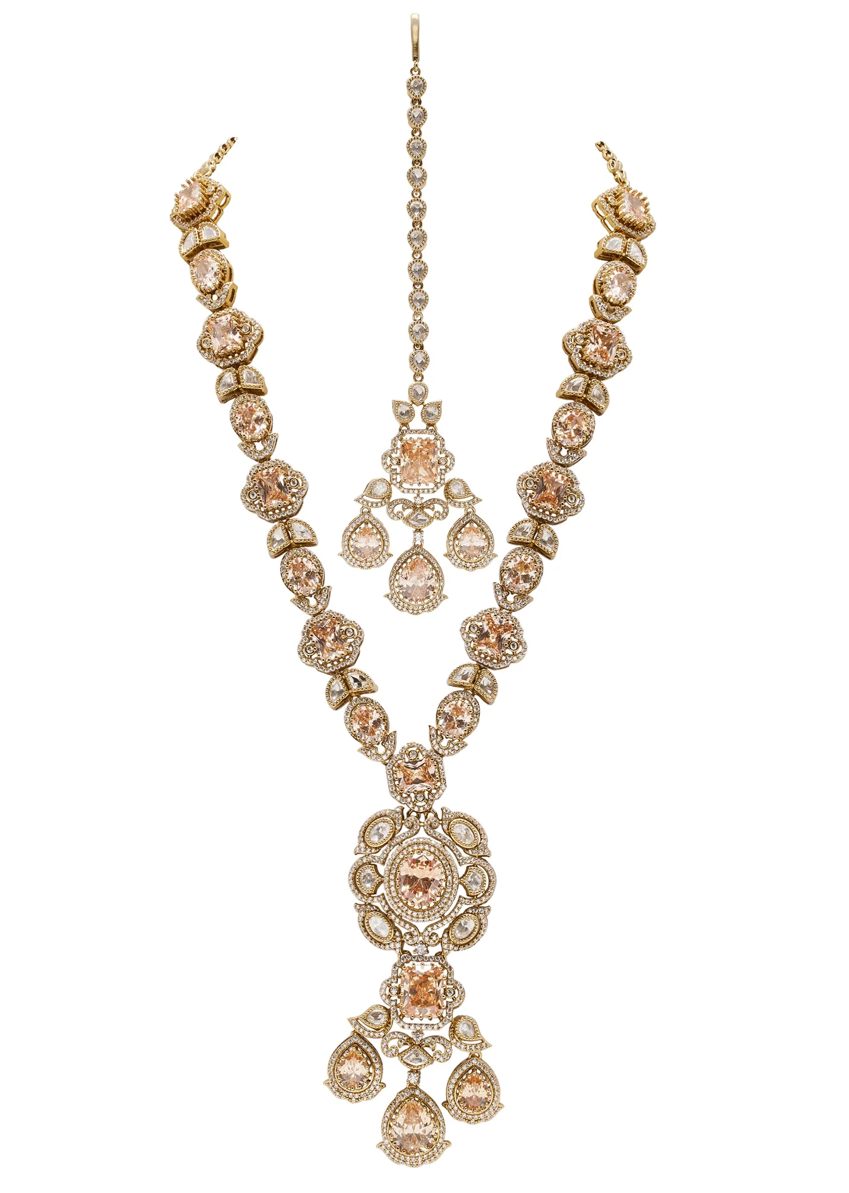 Champagne Gold Stone Encrusted Necklace Set - Image 2
