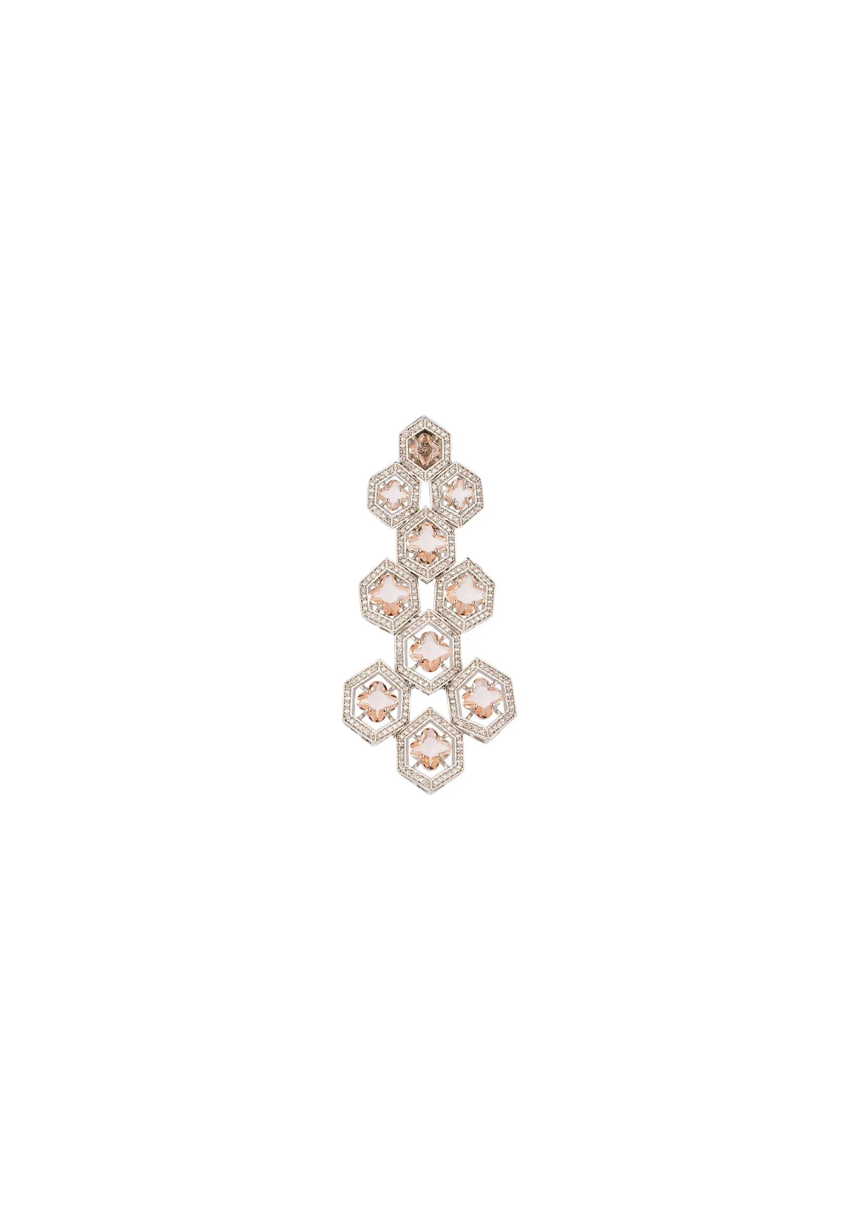 Champagne Rhodium Plated Brass Cz Diamond Necklace Set with Semi Precious Stones - Image 5