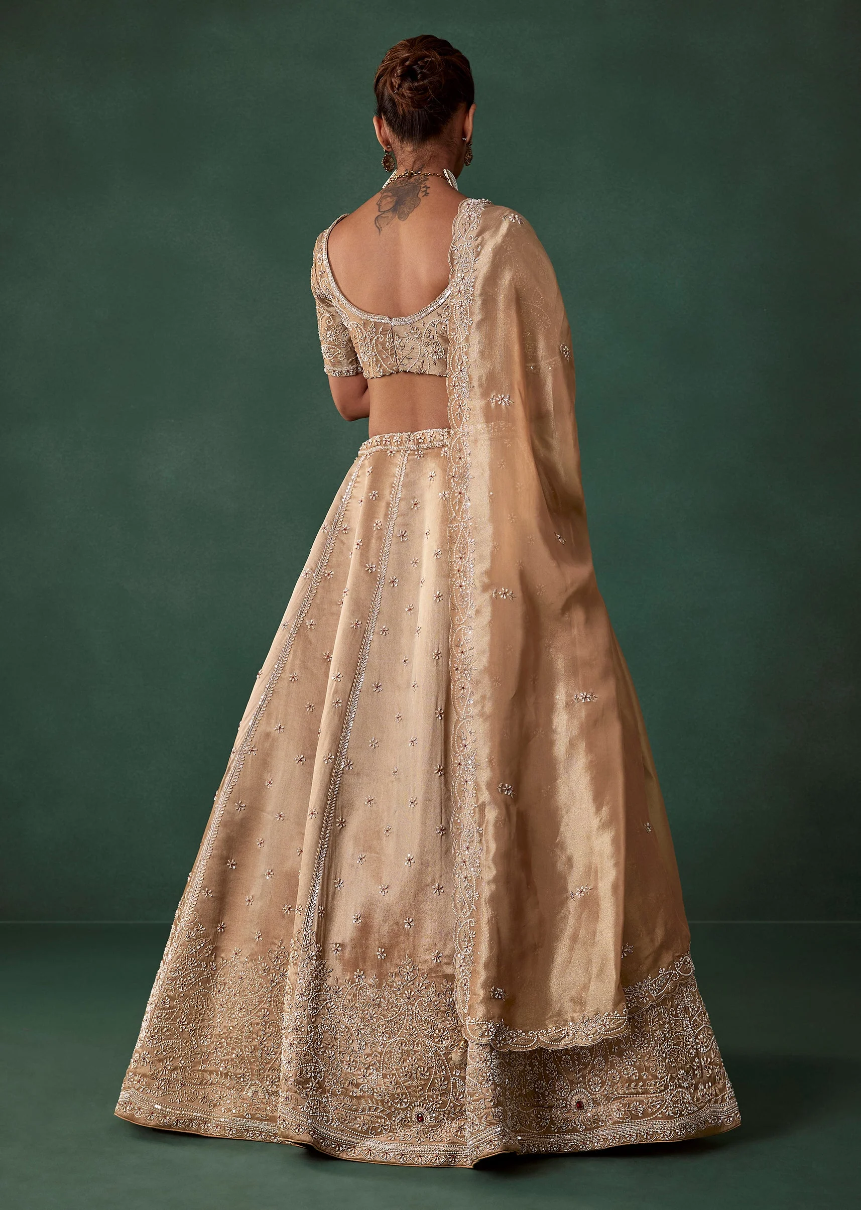 Champagne Silk Cutdana Embroidered Bridal Lehenga Set - Image 2