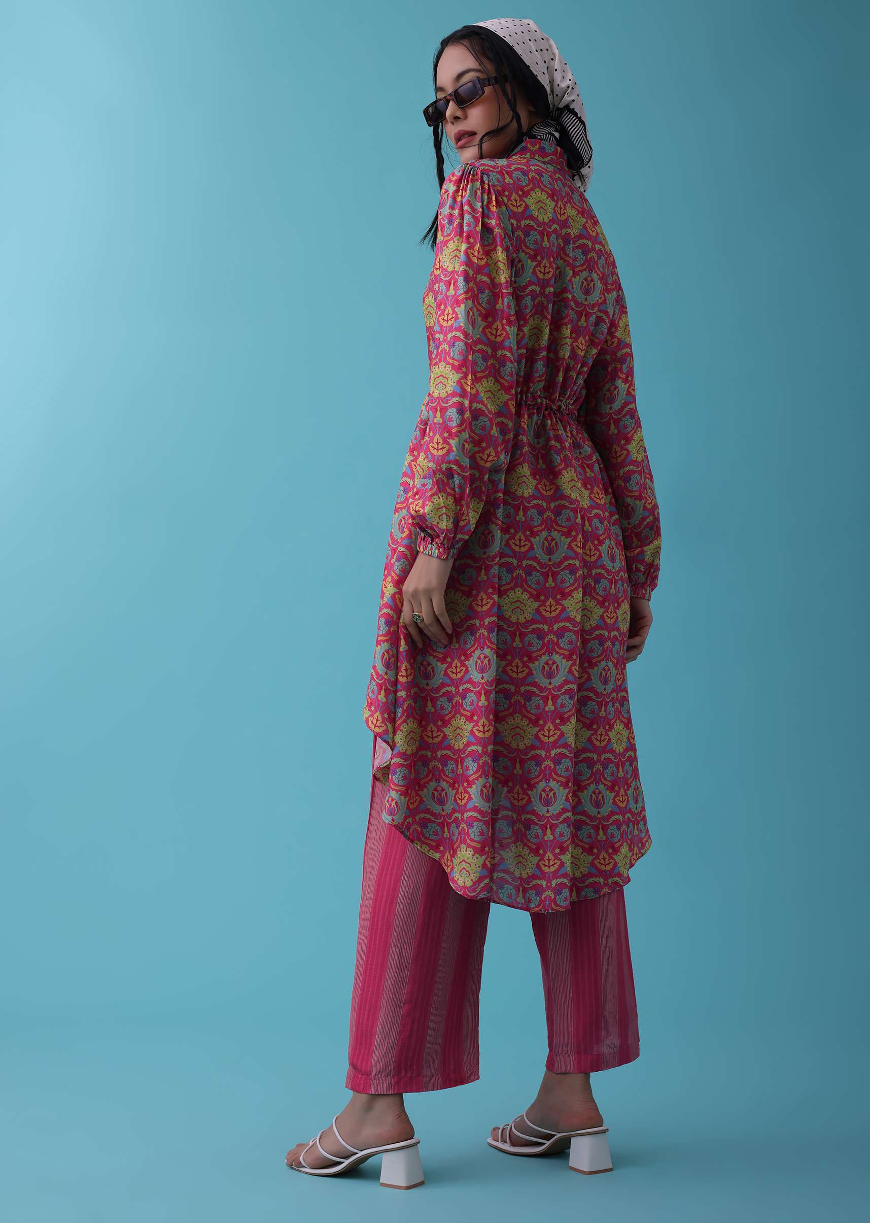 Cherry Pink Floral Printed Co-ord Set In Tussar - RE By Kalki - Image 5