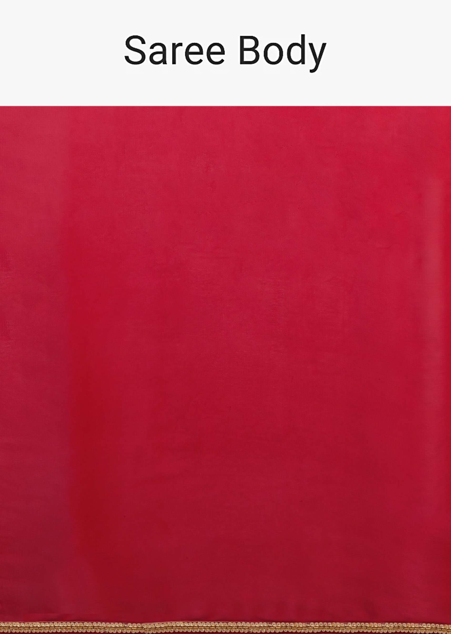 Cherry Red Saree In Georgette With Sequins And Cut Dana Embellished Border And A Ruffle Frill Adorned Crop Top - Image 8