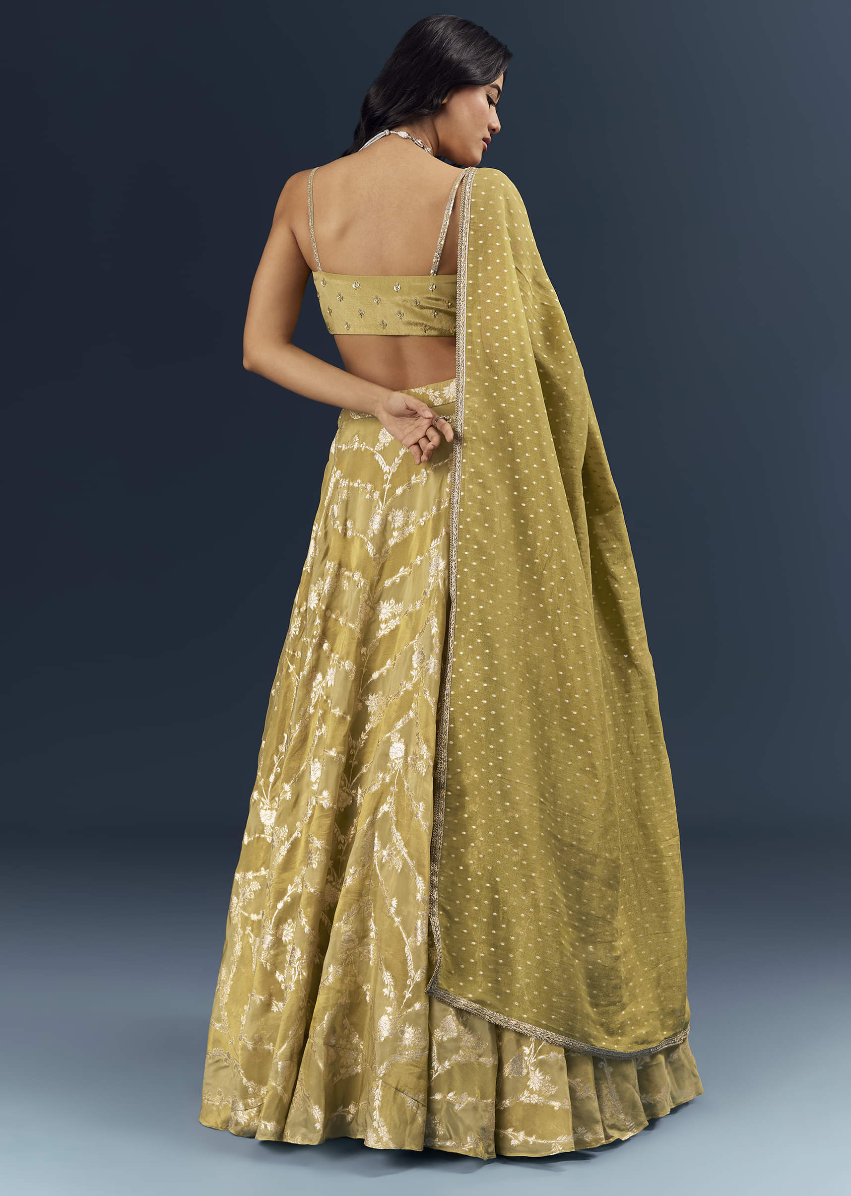 Citrus Green Banarasi Silk Bridesmaid Lehenga With Heavy Hand Embroidery - Image 2