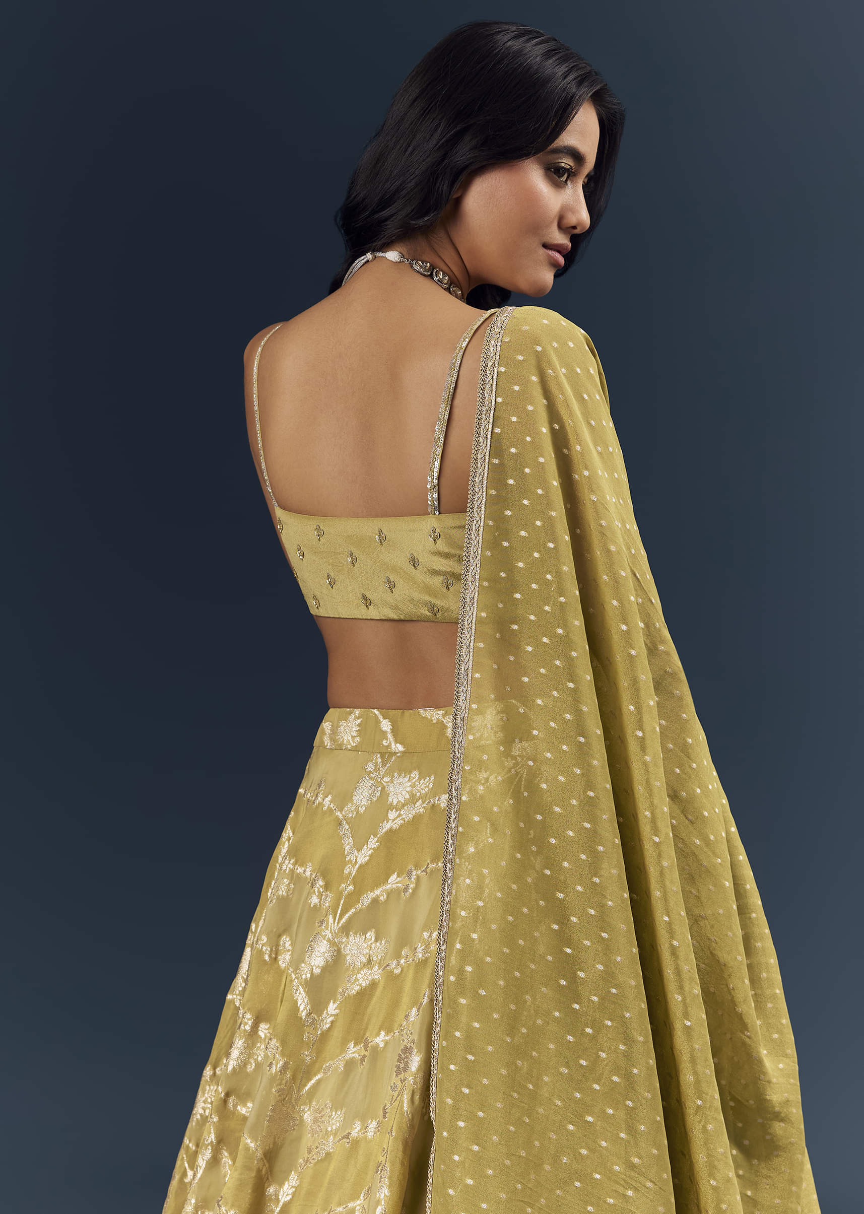Citrus Green Banarasi Silk Bridesmaid Lehenga With Heavy Hand Embroidery - Image 6