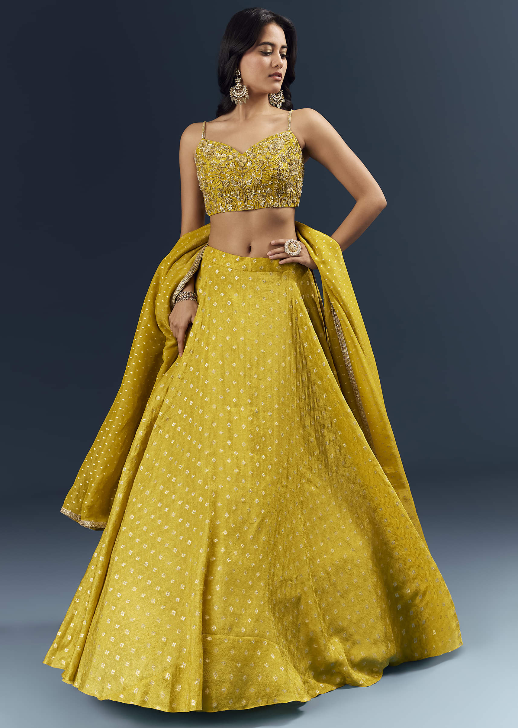 Citrus Green Banarasi Silk Bridesmaid Lehenga With Intricate Hand Embroidery - Image 4