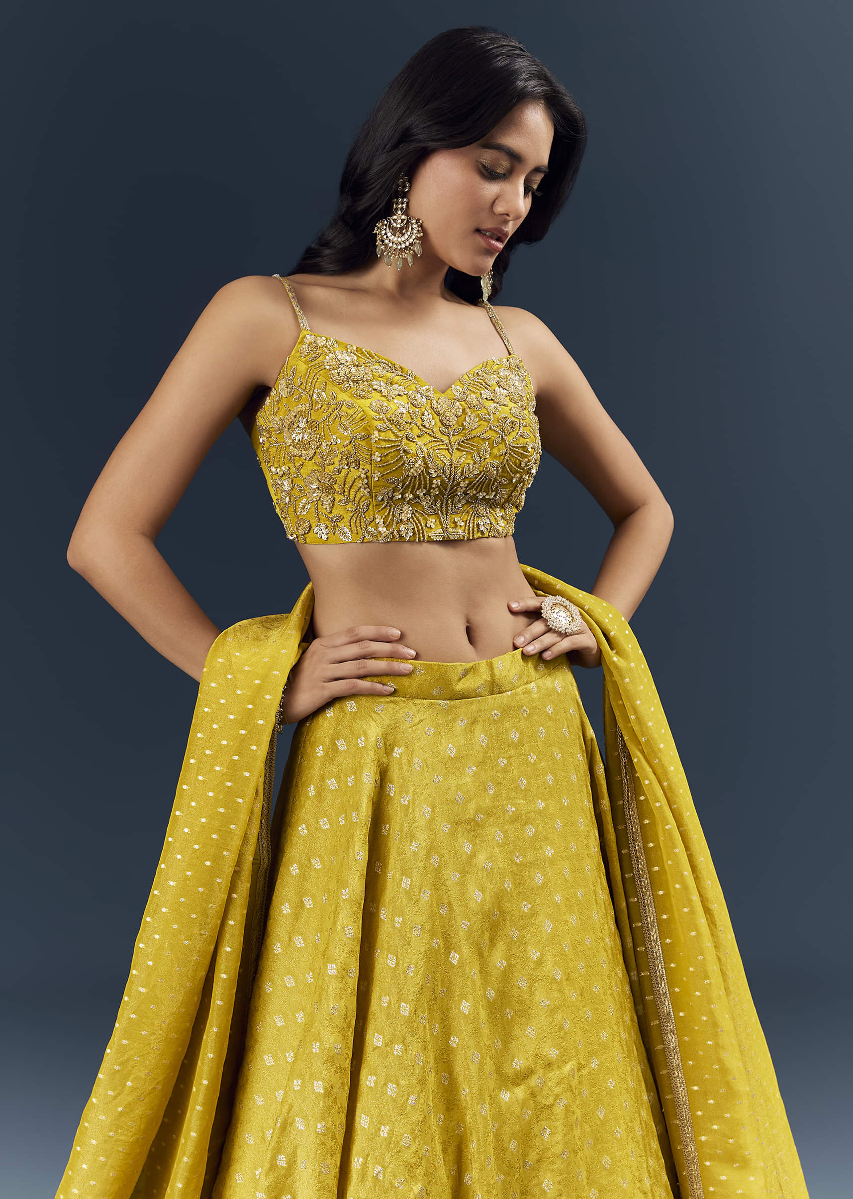 Citrus Green Banarasi Silk Bridesmaid Lehenga With Intricate Hand Embroidery - Image 5