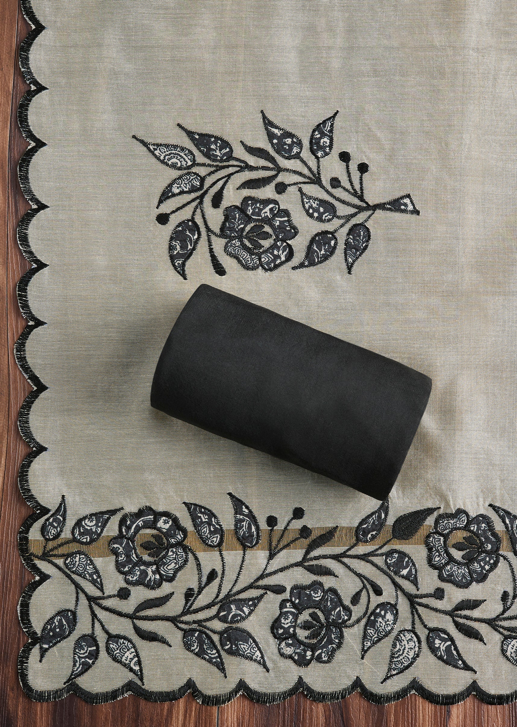 Classic Black Cotton Printed Unstitched Suit Set - Image 4