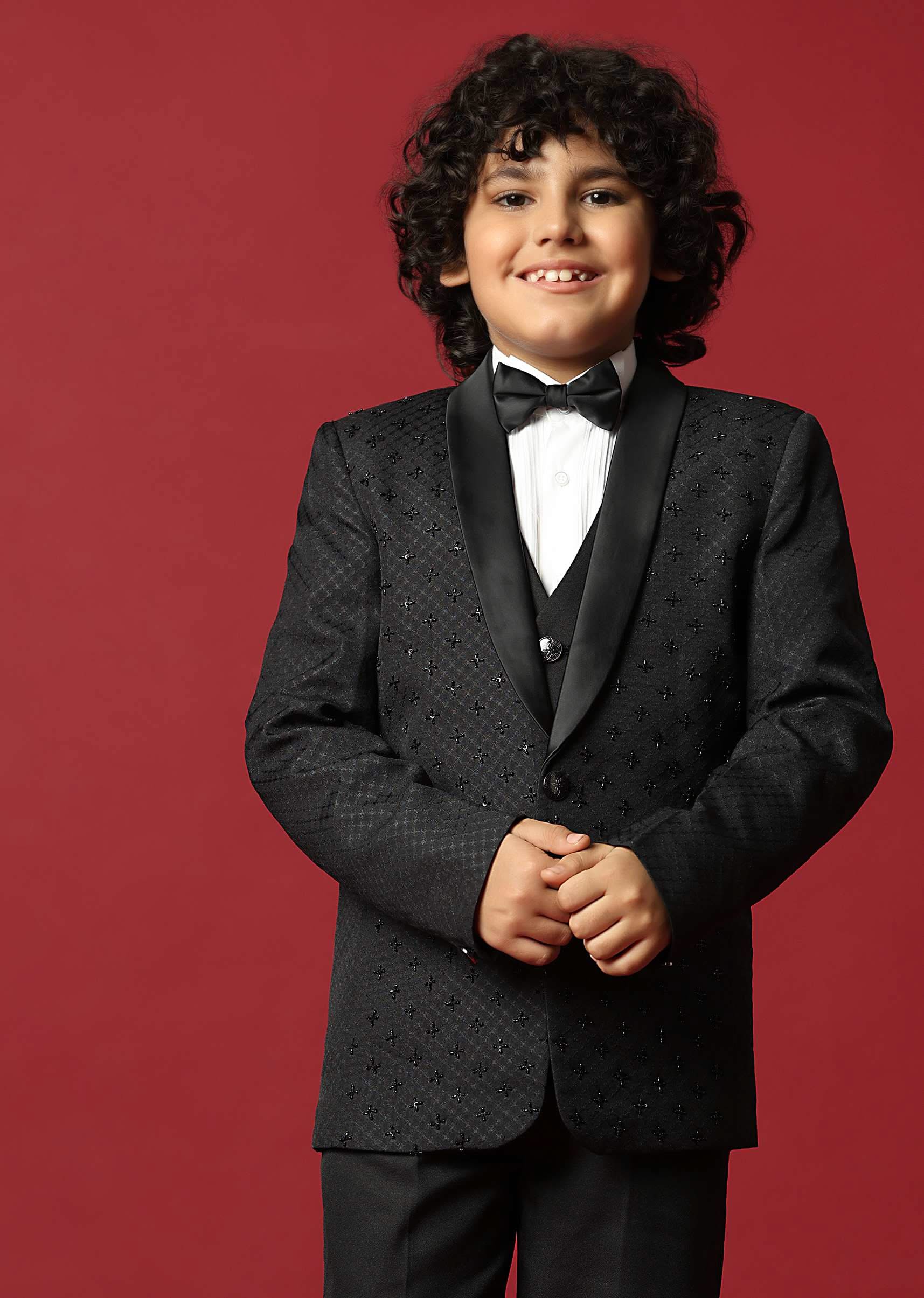 Classic Black Cutwork Tuxedo For Boys - Image 4
