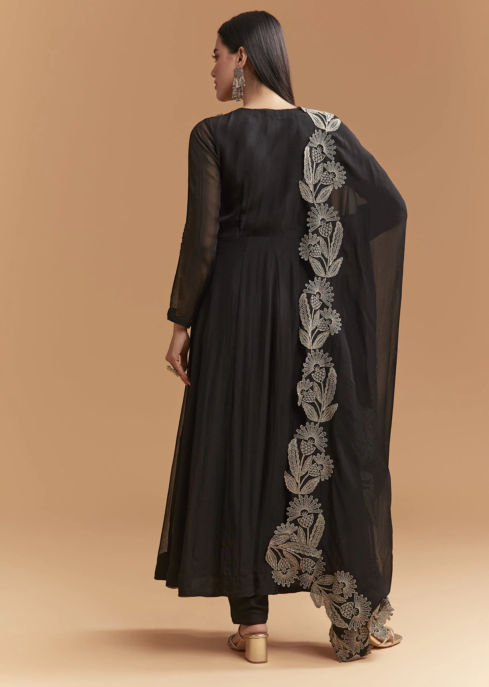 Classic Black Duo – Organza Suit For Her And Jacket Kurta Set For Him - Image 5