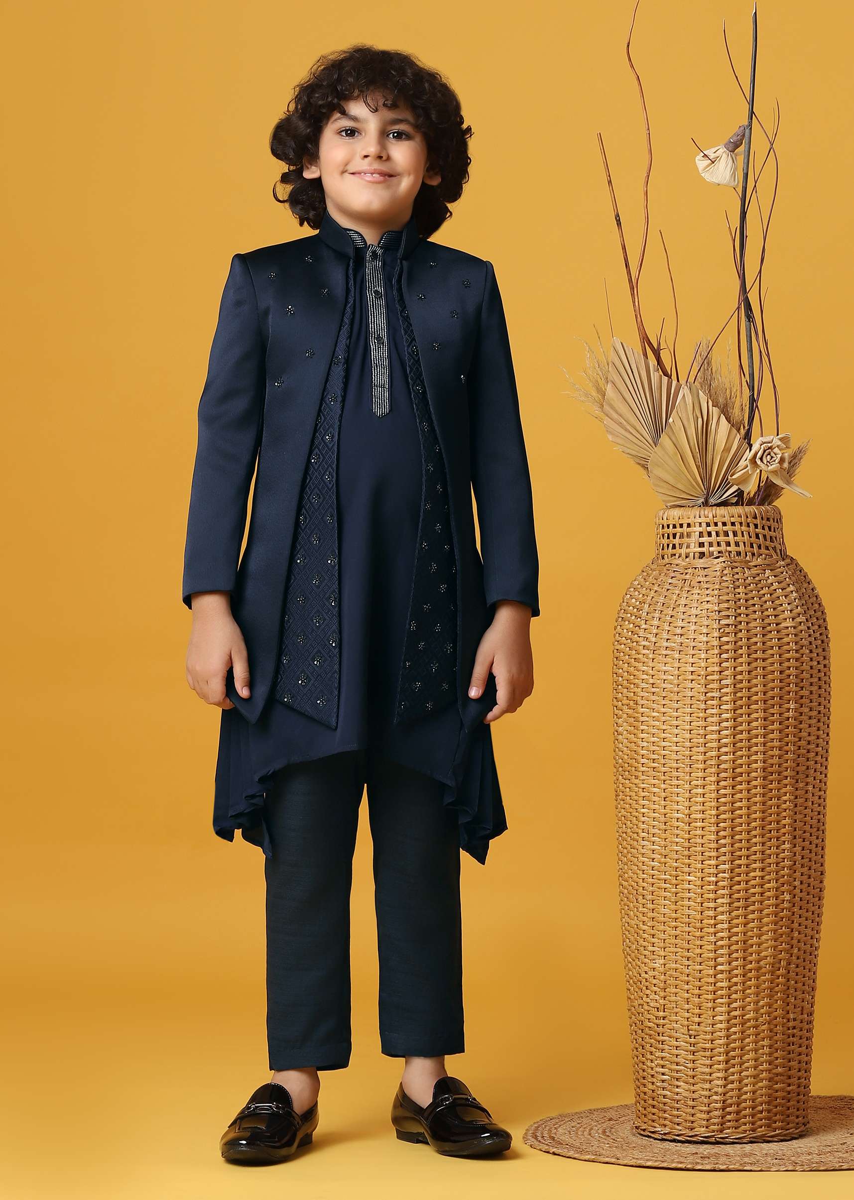 Classic Blue Silk Sherwani Set For Boys - Image 4