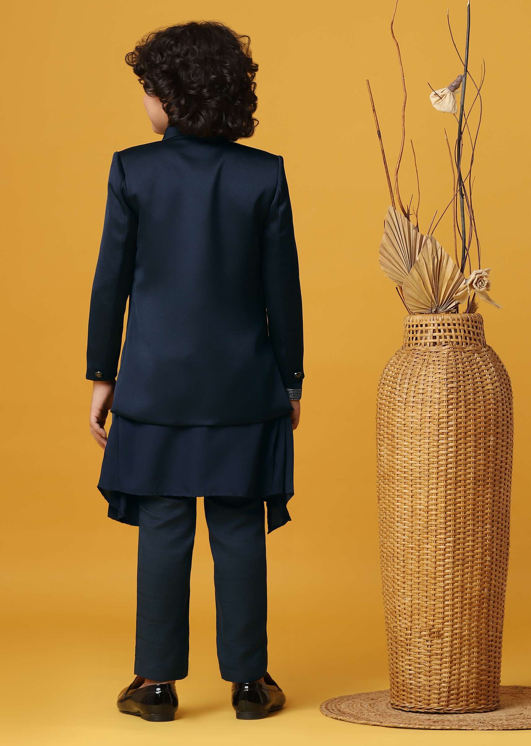Classic Blue Silk Sherwani Set For Boys - Image 5