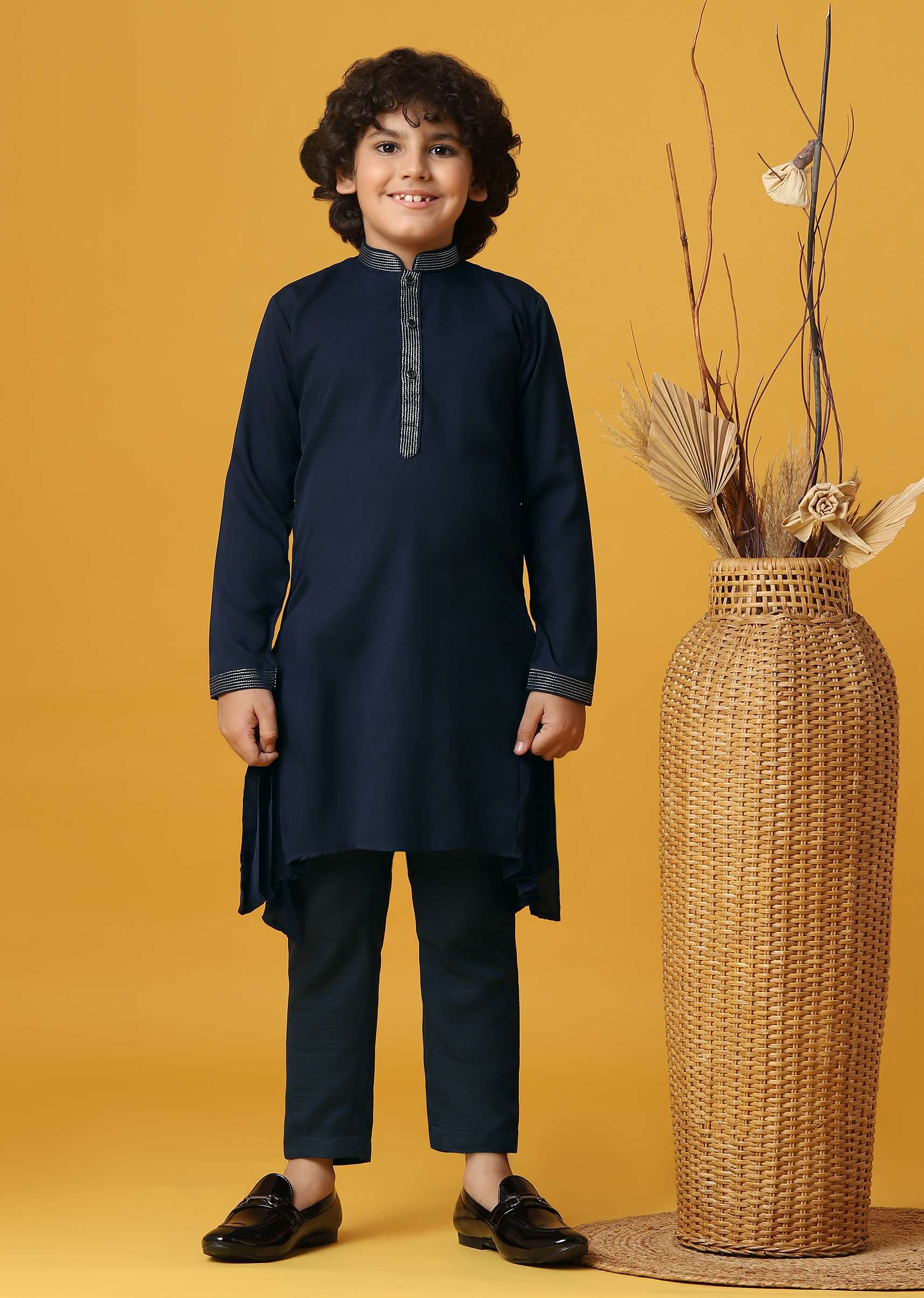 Classic Blue Silk Sherwani Set For Boys - Image 6