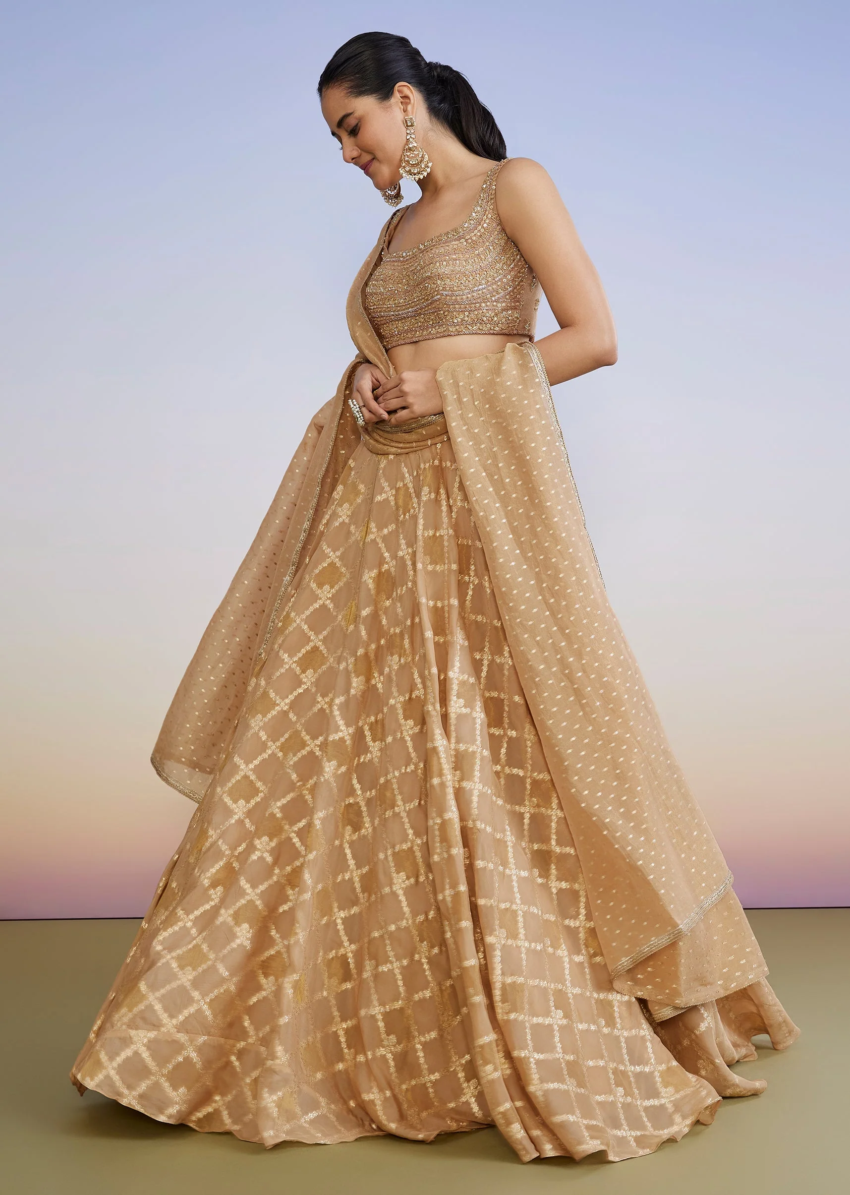 Classic Gold Organza Lehenga