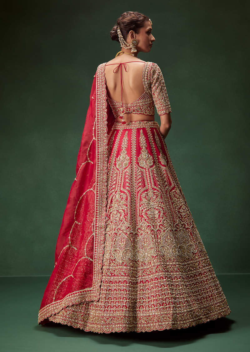 Classic Red Bridal Lehenga With All Over Zari And Dori Embroidery - Image 2