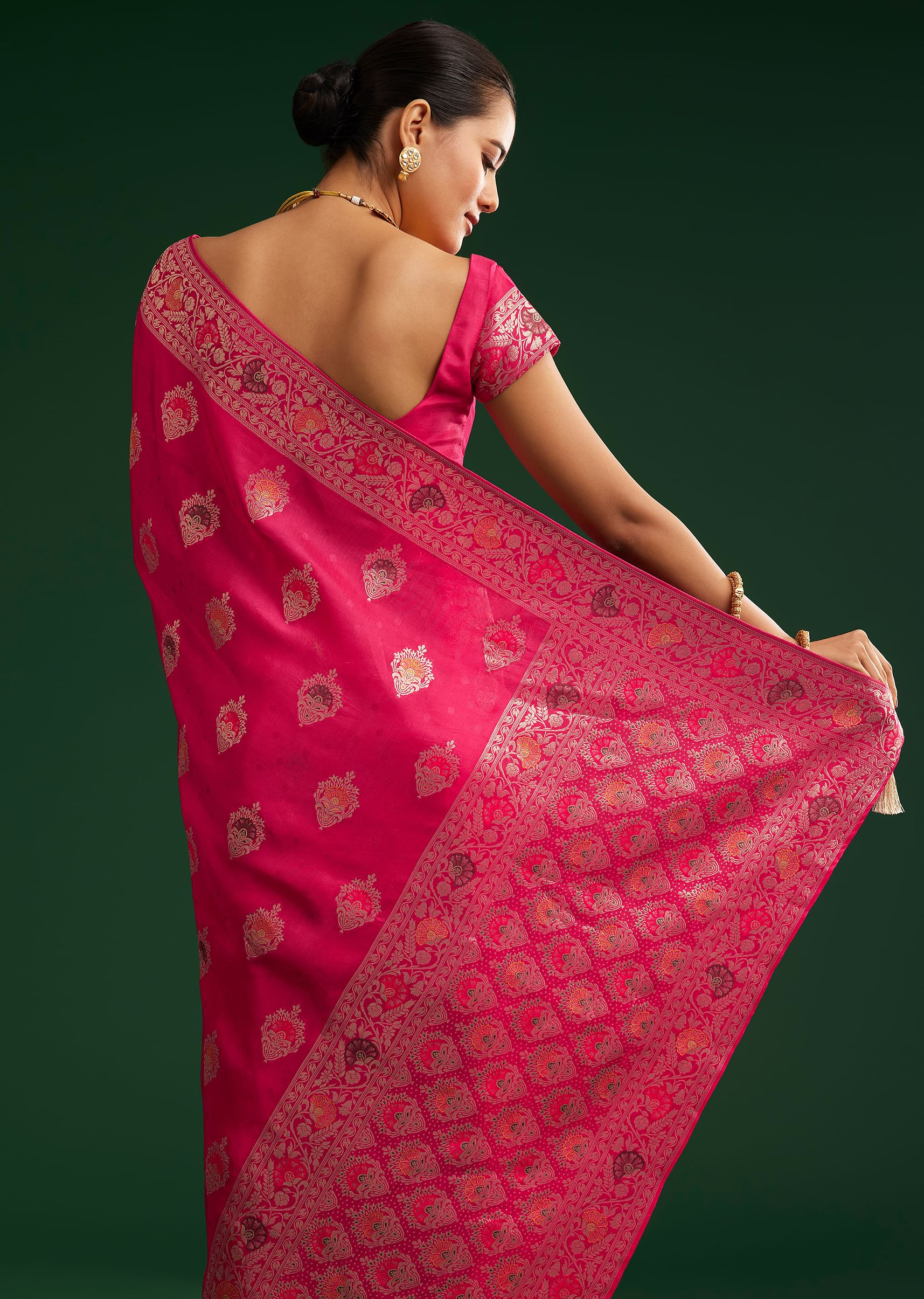 Classic Red Dola Silk Saree With Zari Detailing - Image 4