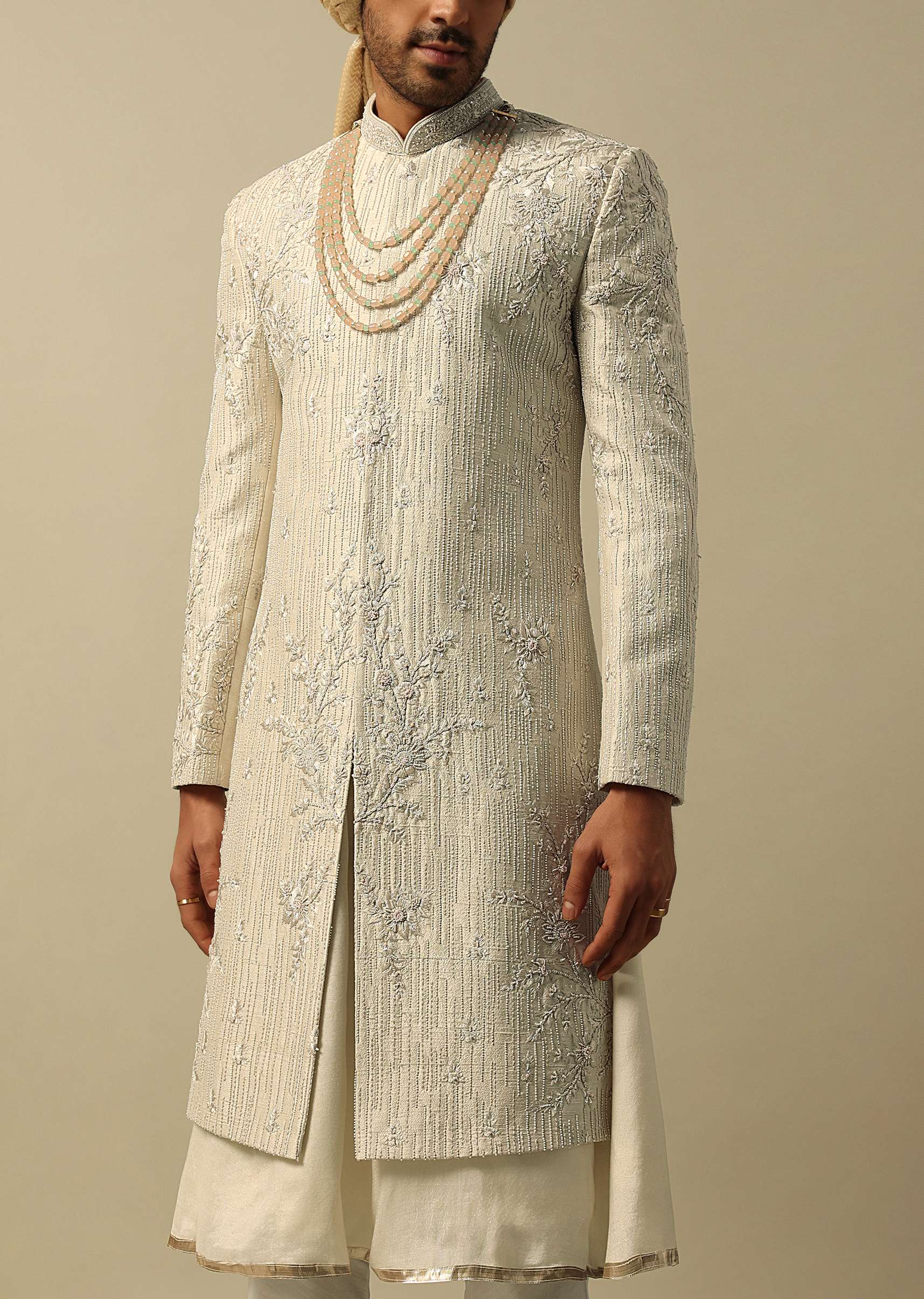 Classic White Raw Silk Sherwani - Image 4