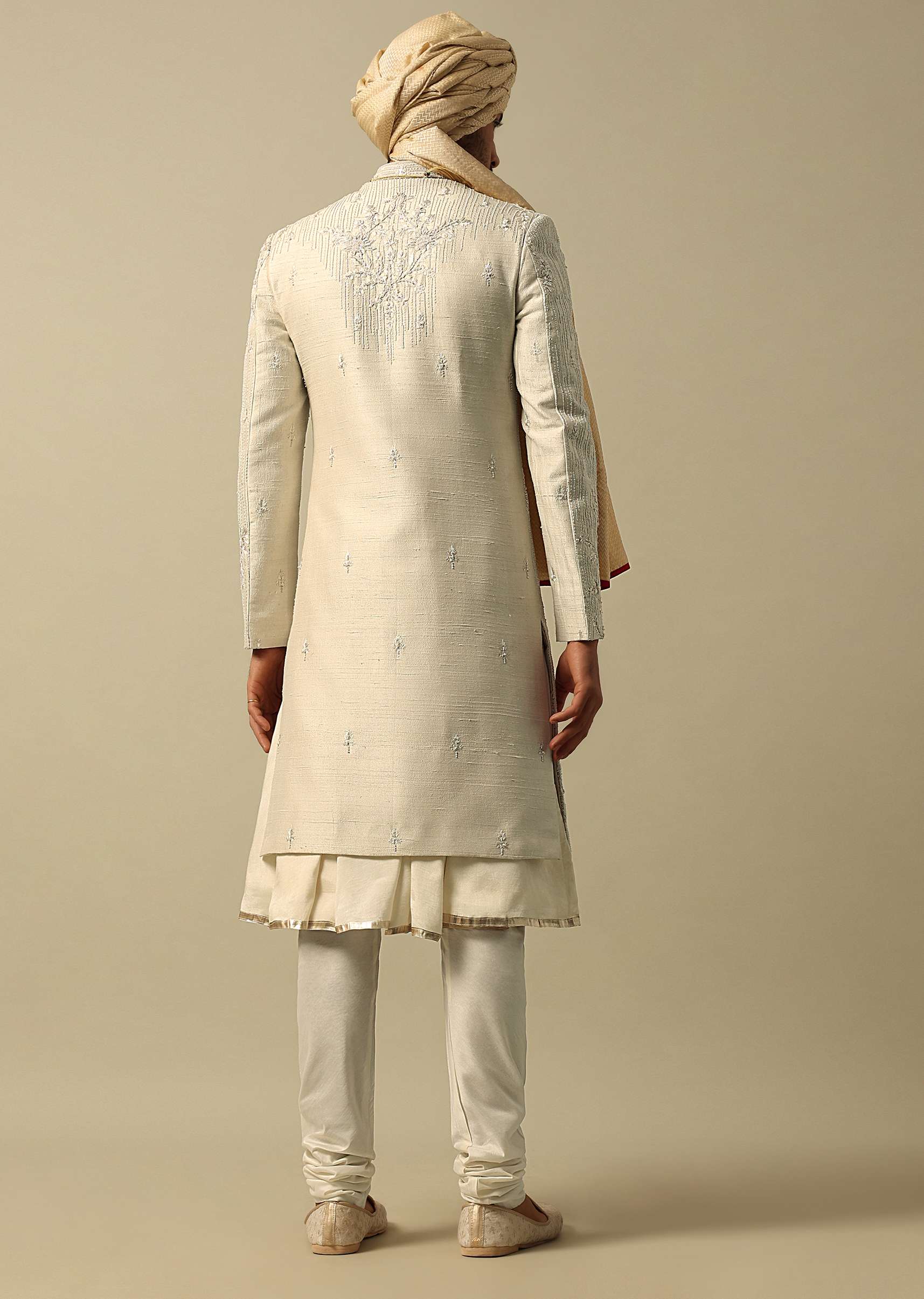 Classic White Raw Silk Sherwani - Image 6
