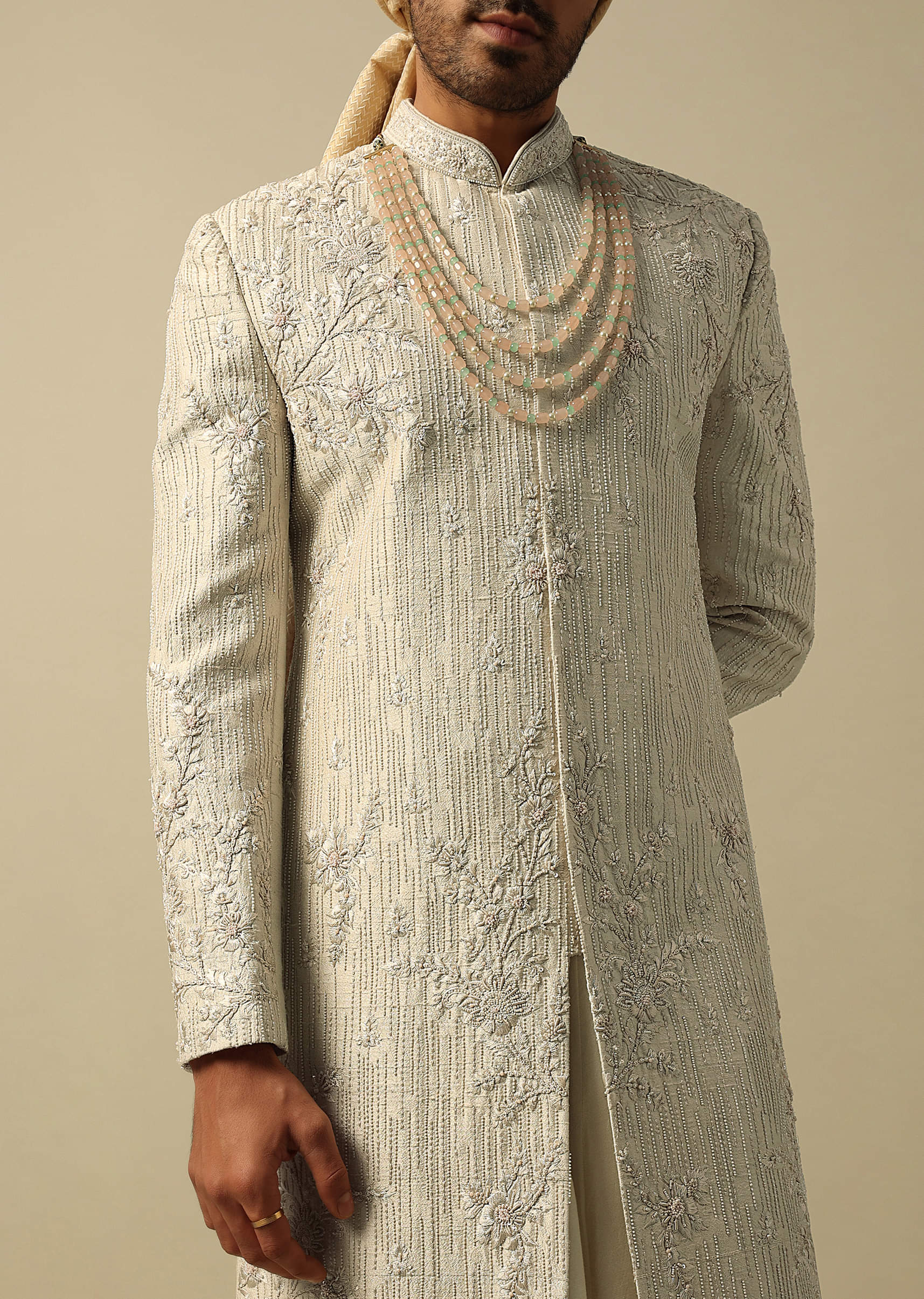 Classic White Raw Silk Sherwani - Image 8