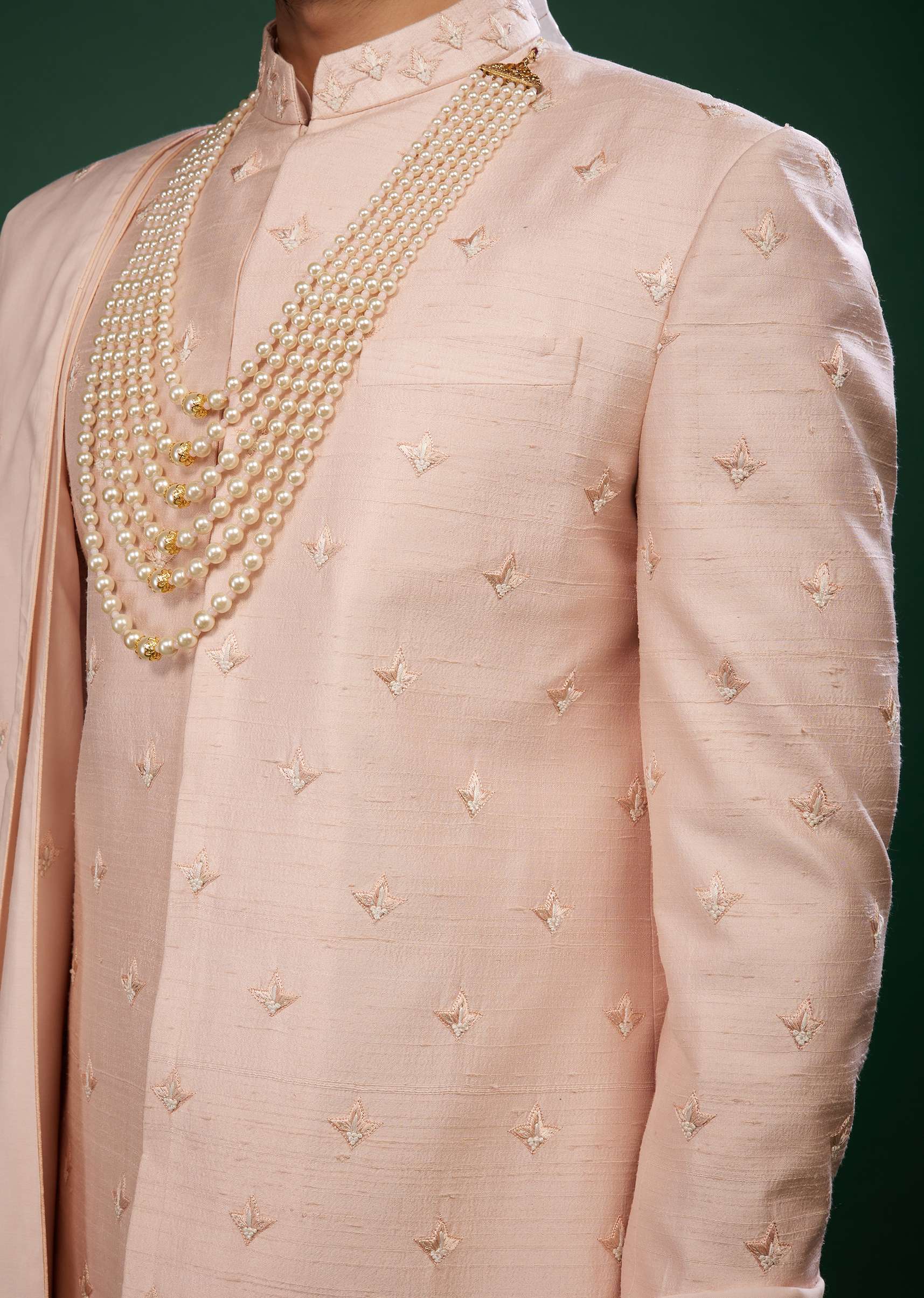 Candy Pink Thread Embroidered Sherwani Set In Raw Silk - Image 4