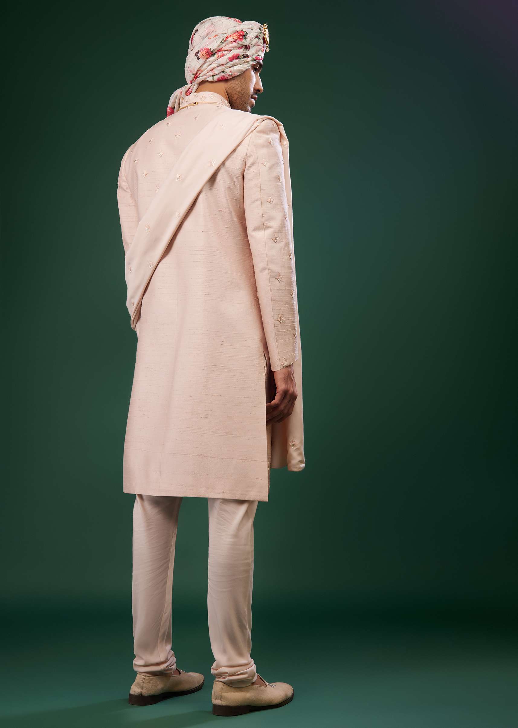 Candy Pink Thread Embroidered Sherwani Set In Raw Silk - Image 5