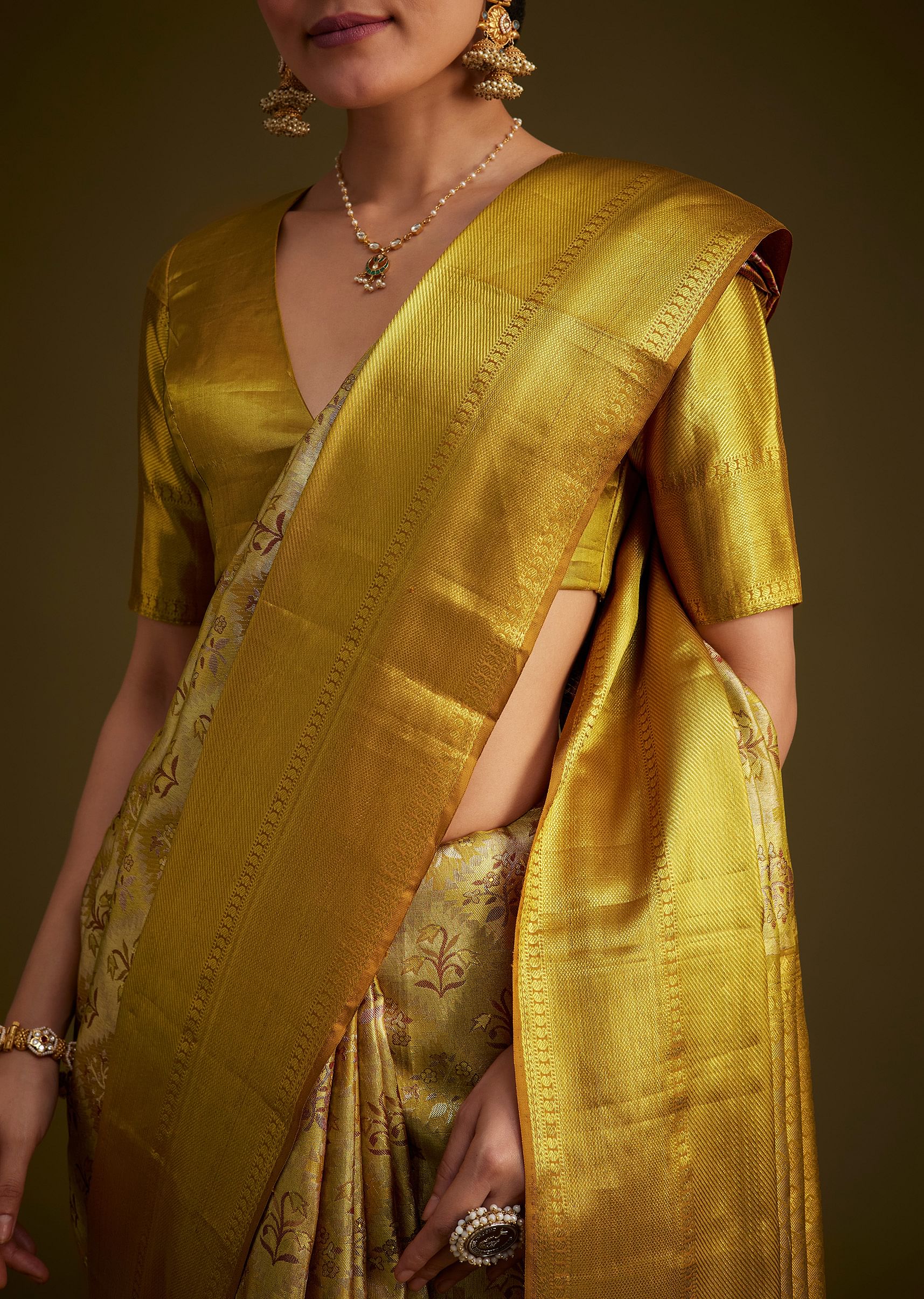 Coffee Beige Kanjivaram Silk Saree With Golden Zari Border - Image 4
