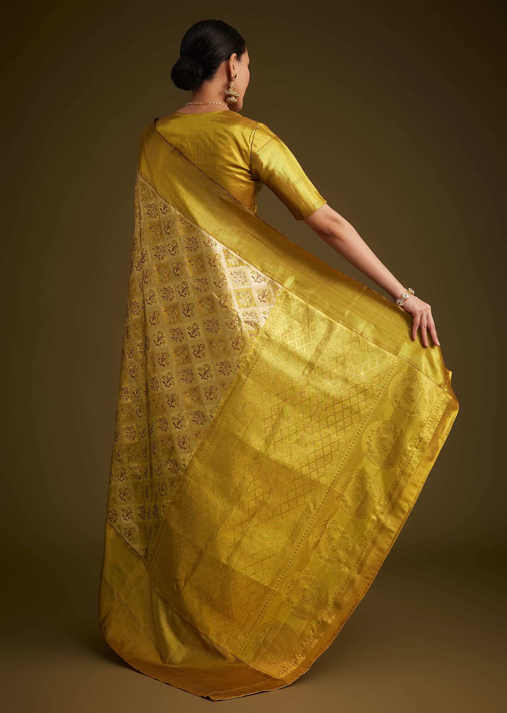 Coffee Beige Kanjivaram Silk Saree With Golden Zari Border - Image 5