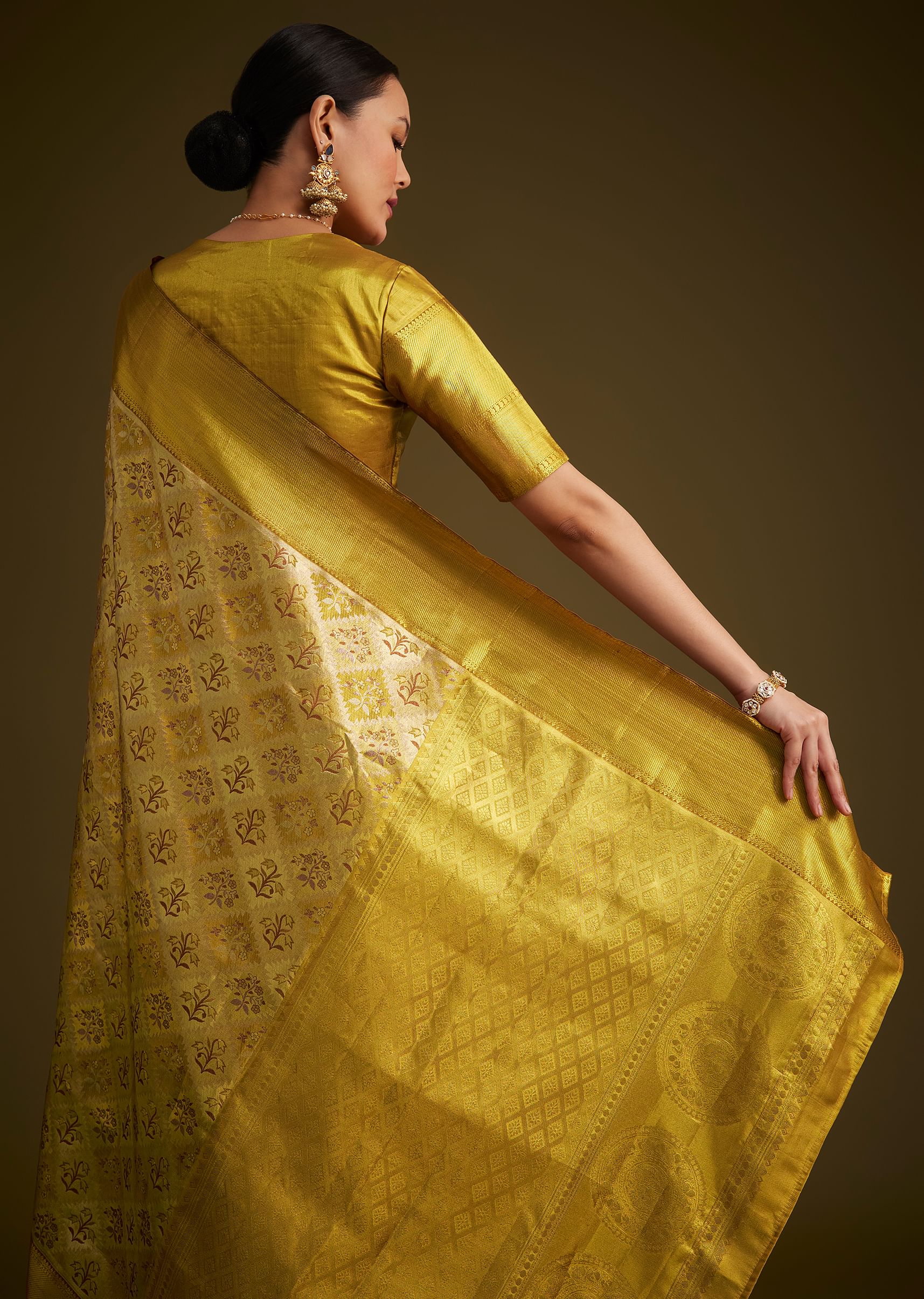 Coffee Beige Kanjivaram Silk Saree With Golden Zari Border - Image 7