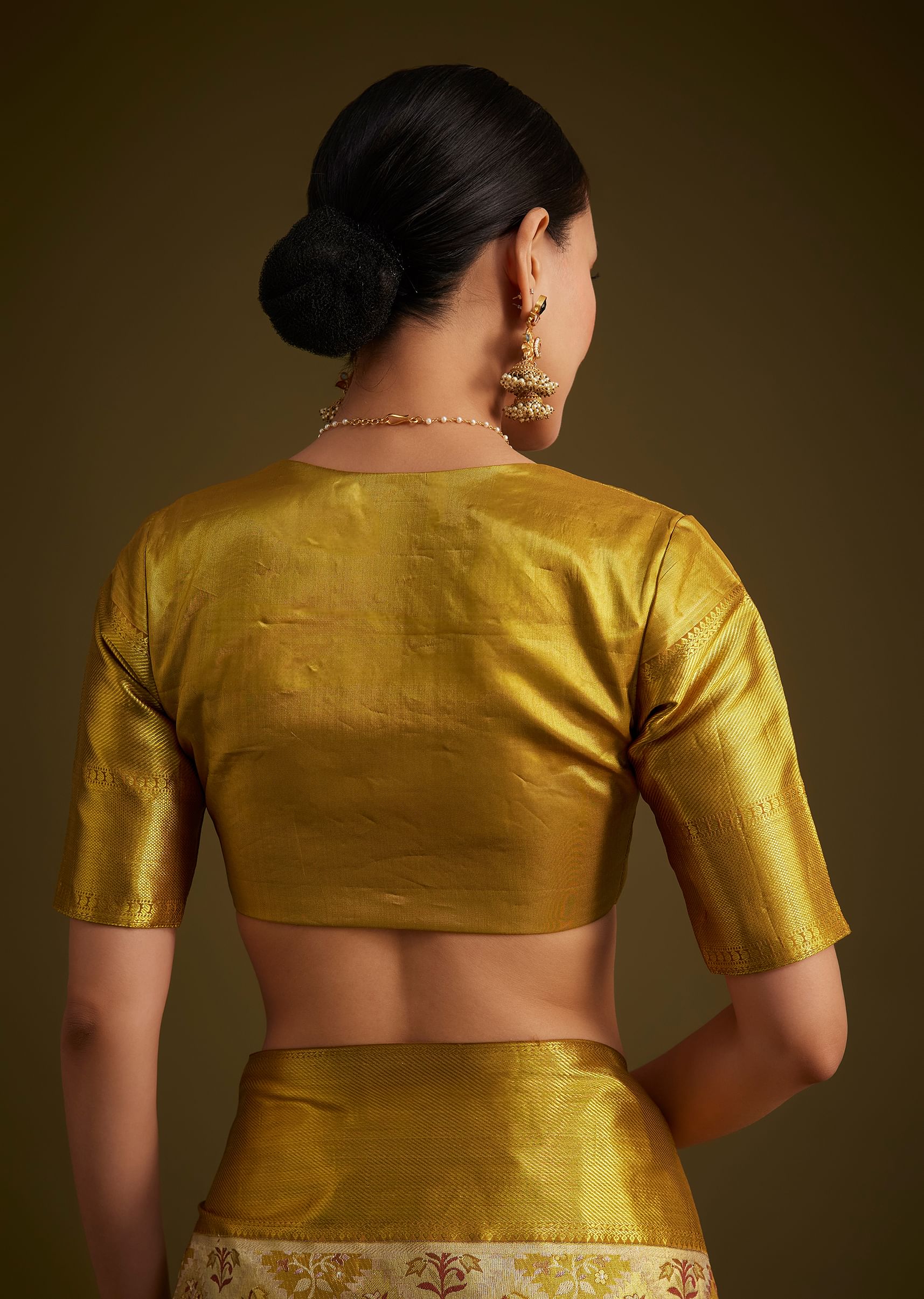 Coffee Beige Kanjivaram Silk Saree With Golden Zari Border - Image 9