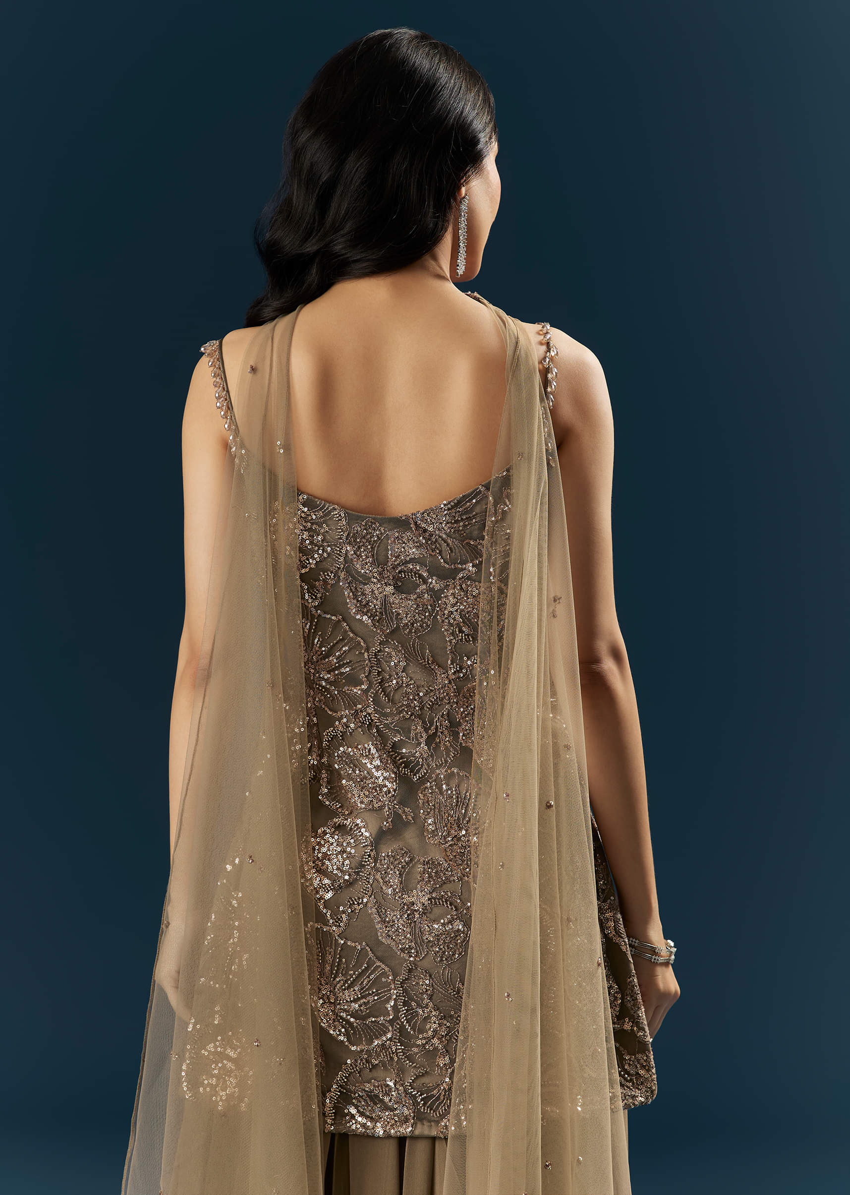 Coffee Brown Imported Georgette Sharara Suit With Heavy Embroidery - Image 6