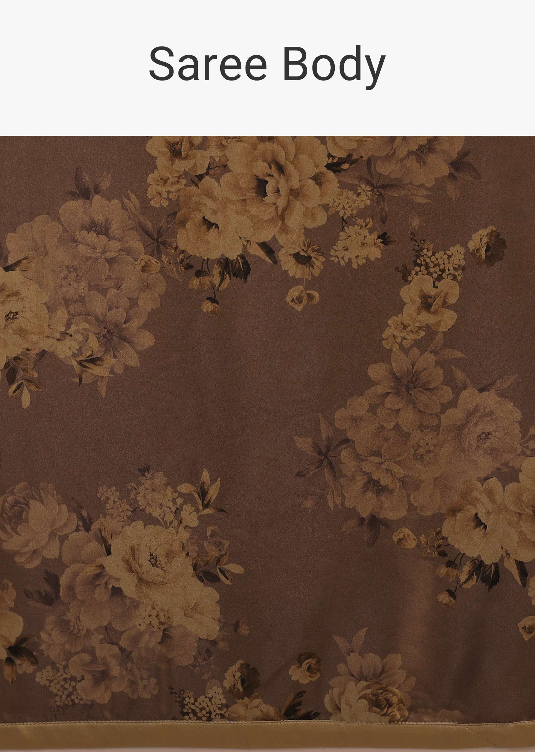 Coffee Brown Satin Saree With Floral Print And Blouse With Stone Work - Image 6