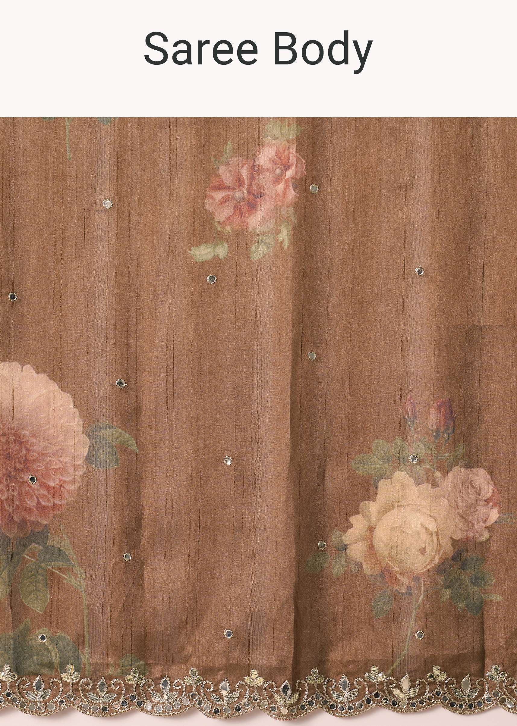 Coffee Brown Tussar Saree With Mirror Border And Unstitched Blouse Piece - Image 9
