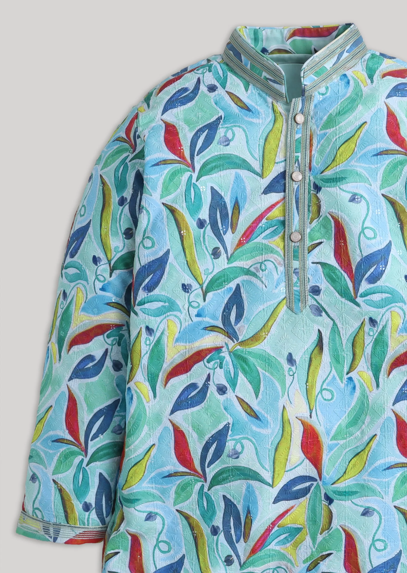 Color Pop Floral Festive Kurta Set For Boys - Image 4