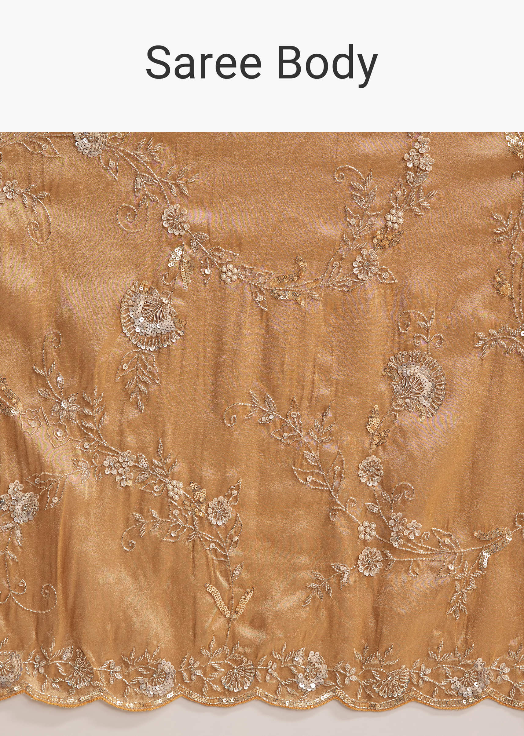 Copper Tissue Saree with Heavy Floral Embroidery - Image 8