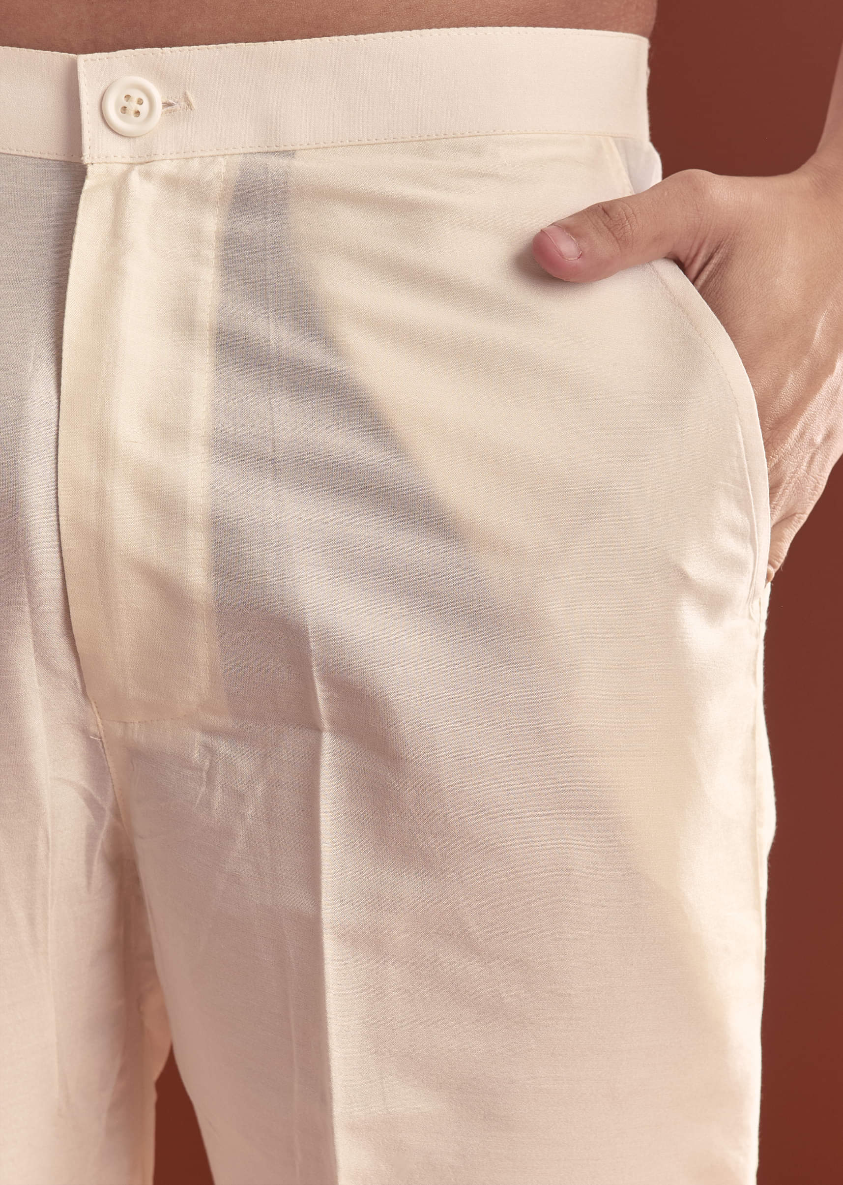 Cream Banarasi Silk Kurta Set For Men With Kashmiri Work - Image 6