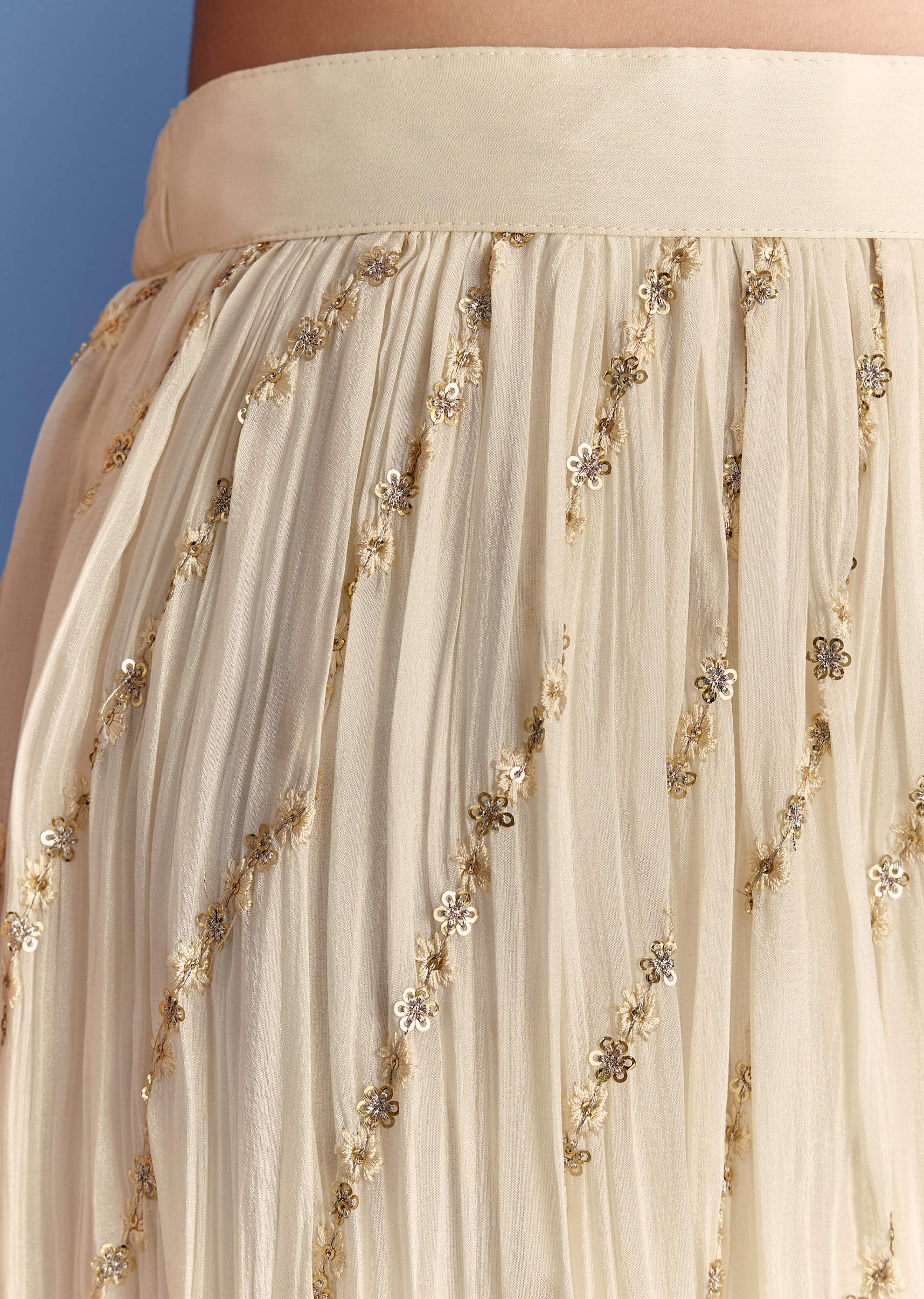 Cream Chinon Kurta Palazzo Set With Resham And Sequins Work - Image 6