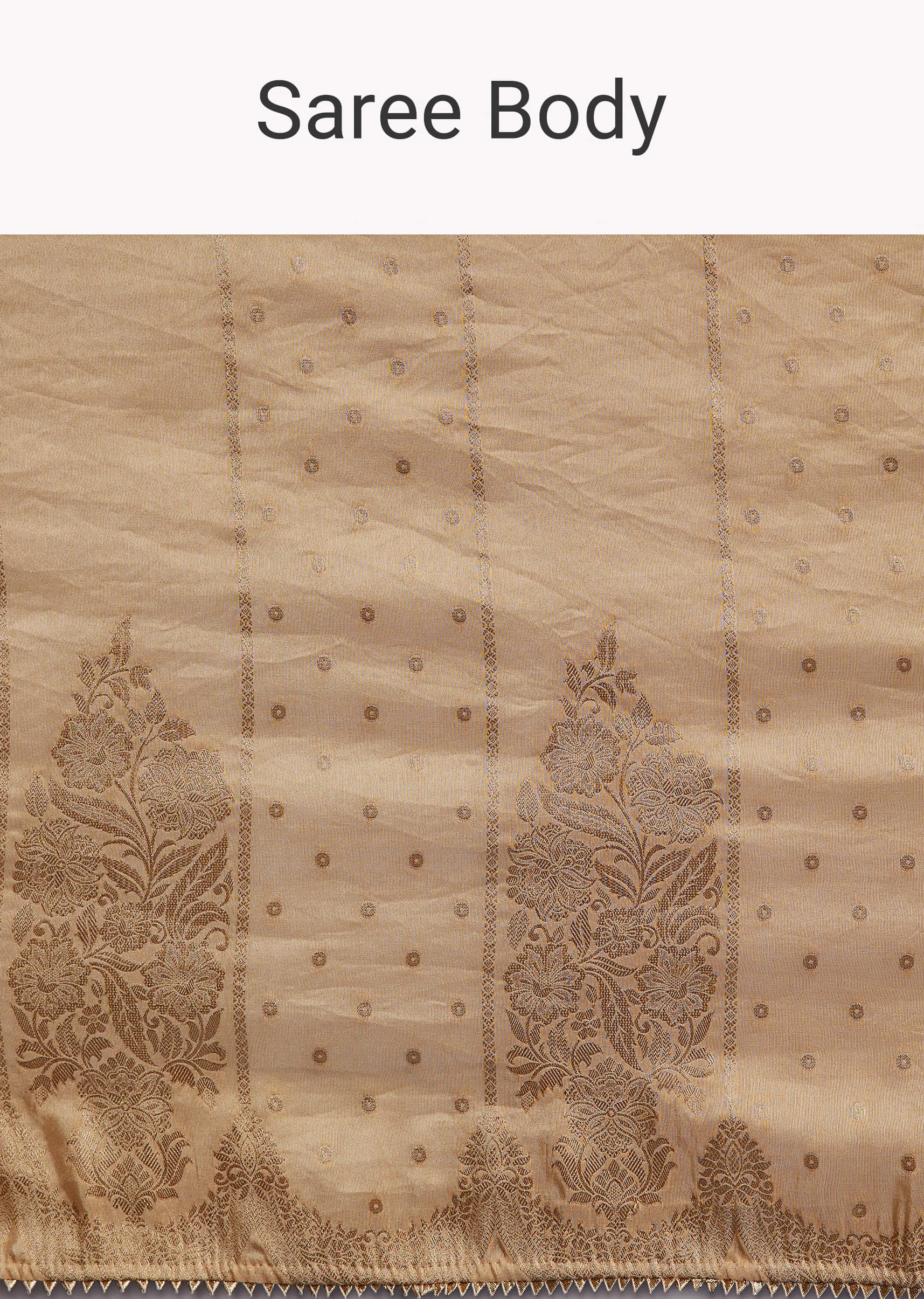 Cream Dola Silk Brocade Saree With Gota Patti Work - Image 9