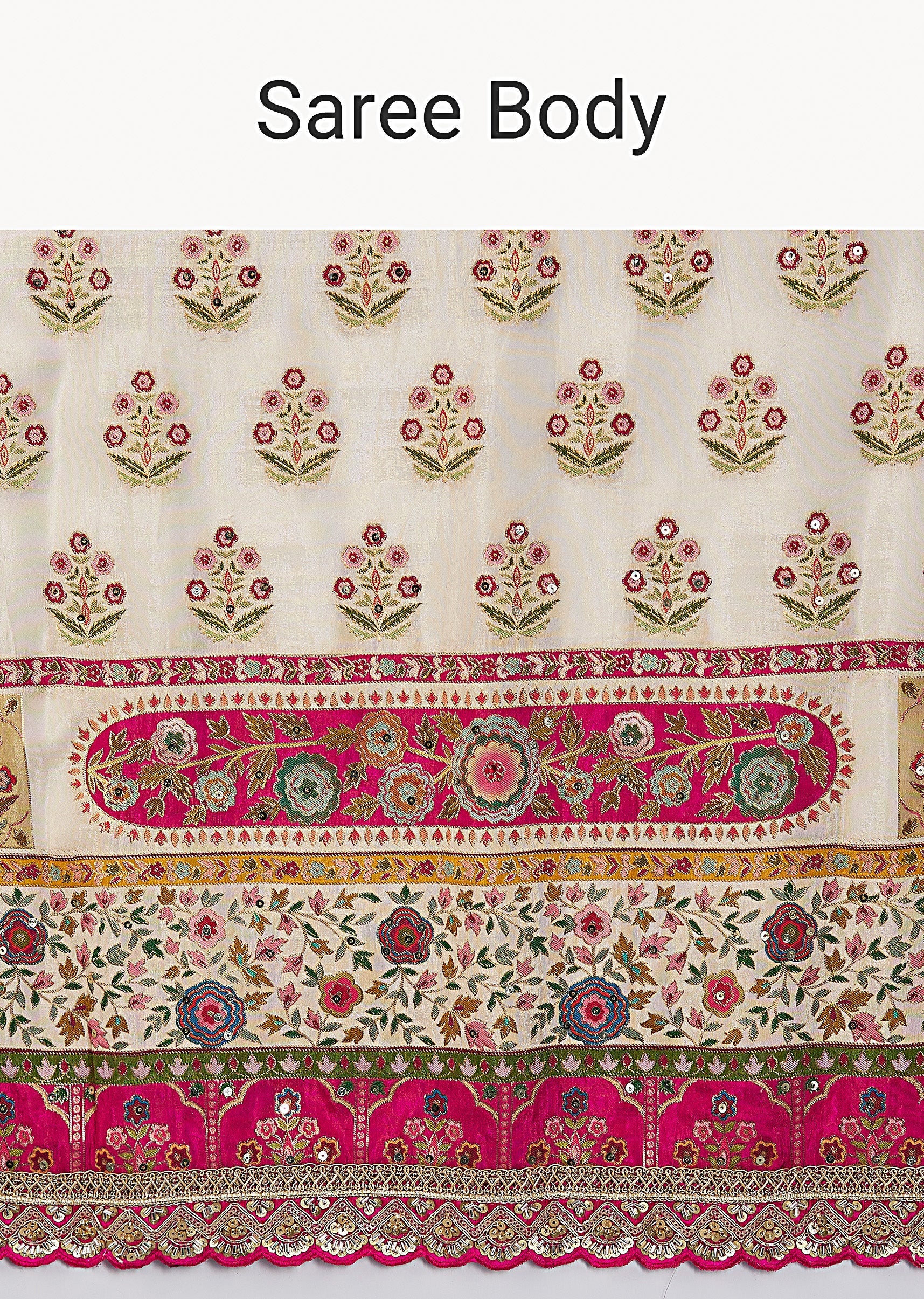 Cream Dola Silk Floral Printed Saree - Image 9