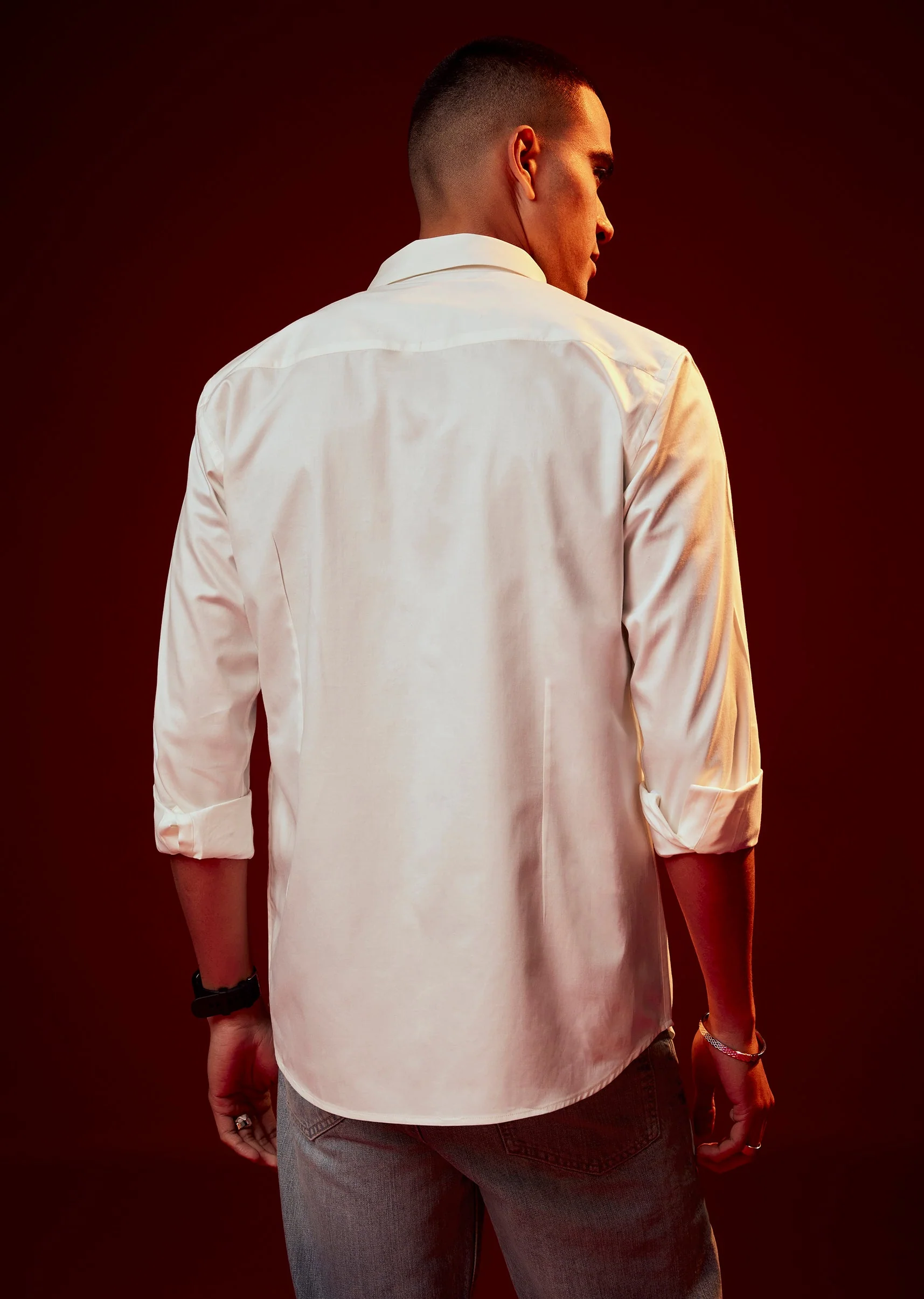 Cream Embroidered Mandarin Collar Shirt - Image 5