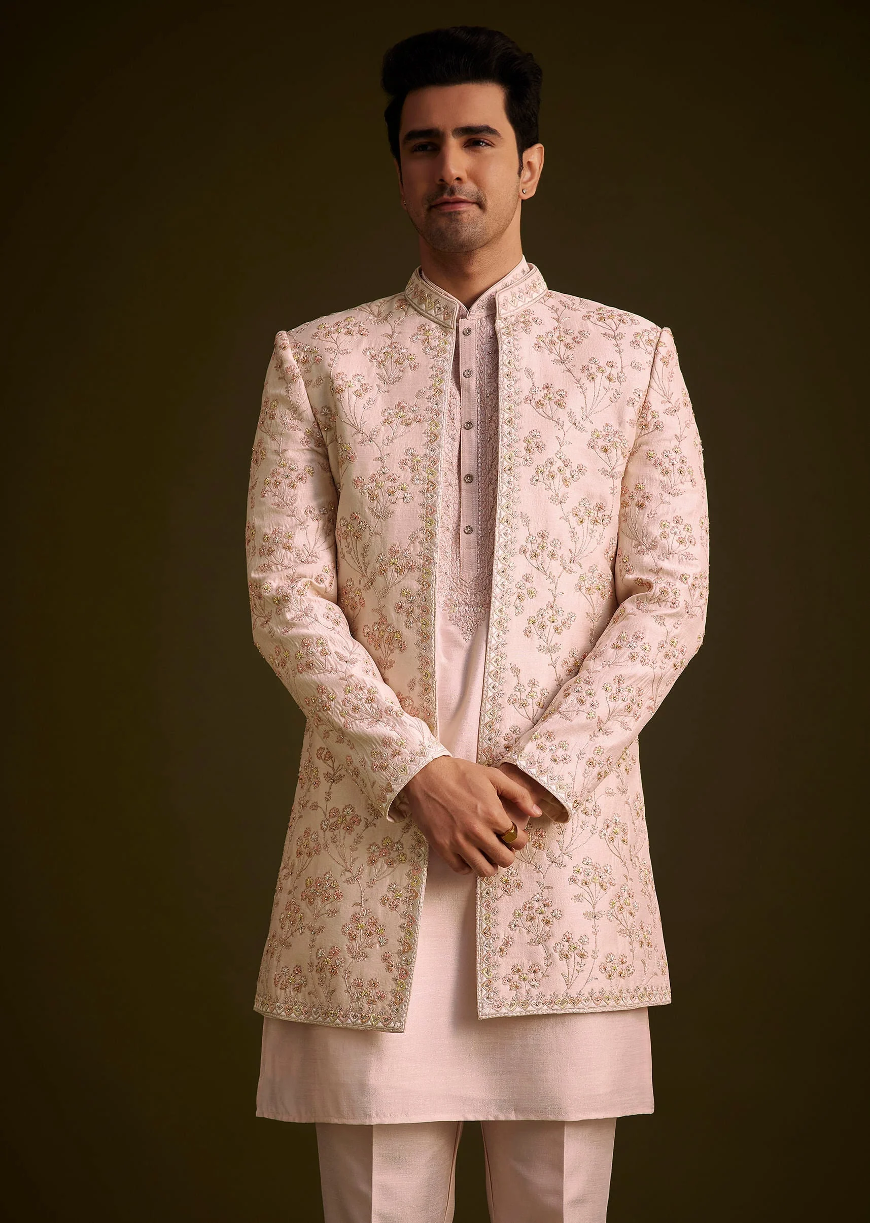 Cream Embroidered Sherwani With Thread And Sequin Work - Image 2