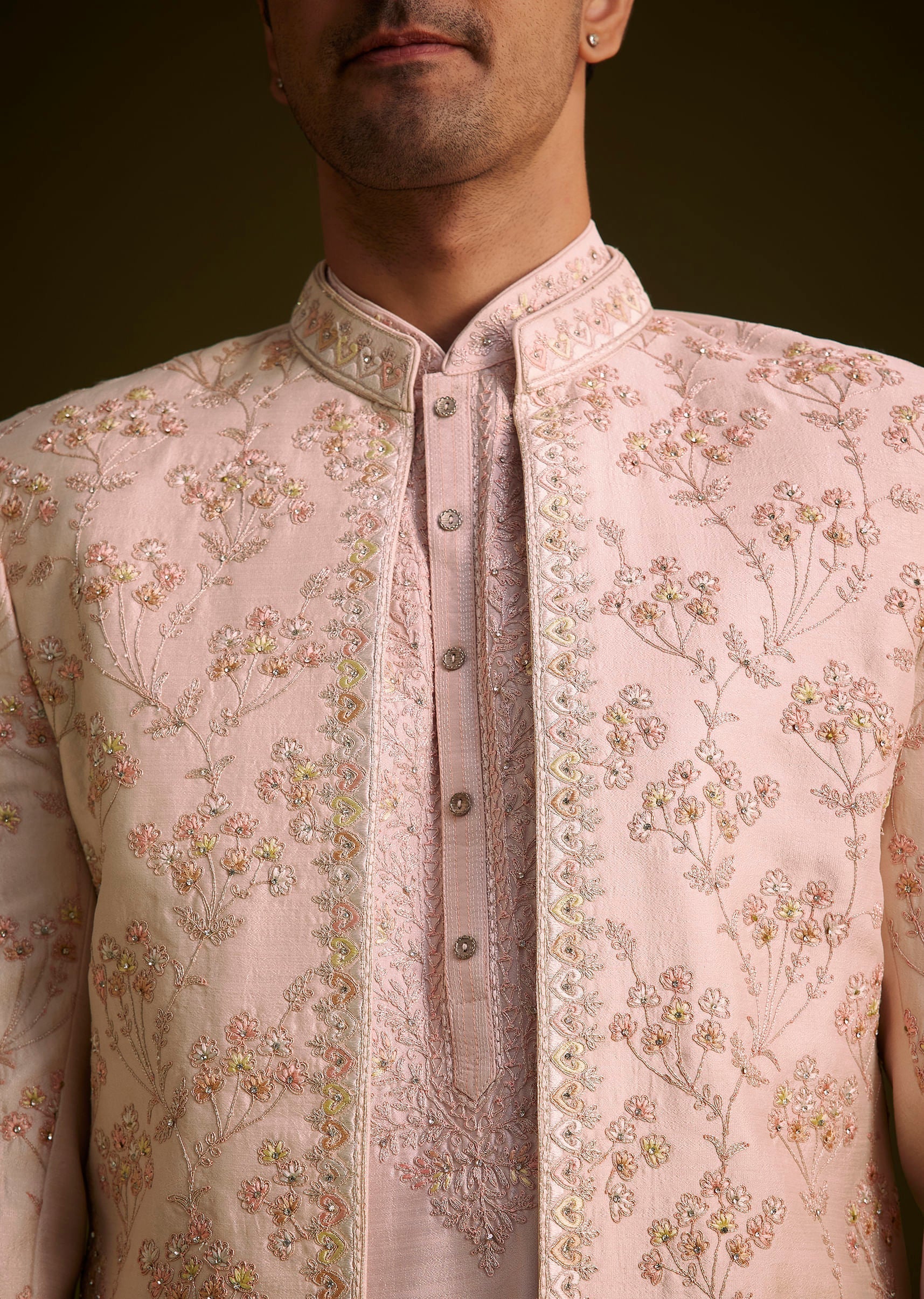 Cream Embroidered Sherwani With Thread And Sequin Work - Image 4