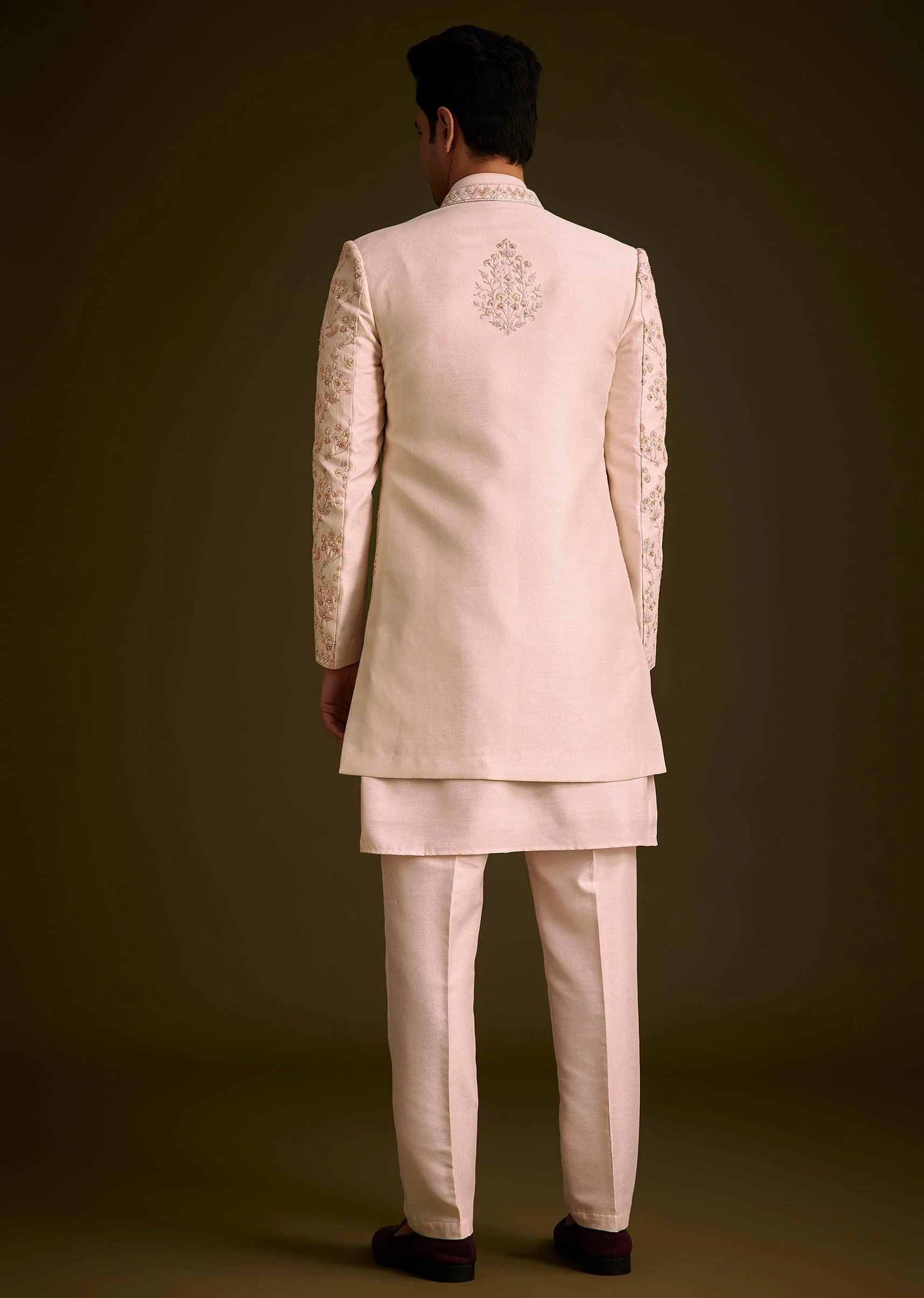 Cream Embroidered Sherwani With Thread And Sequin Work - Image 5