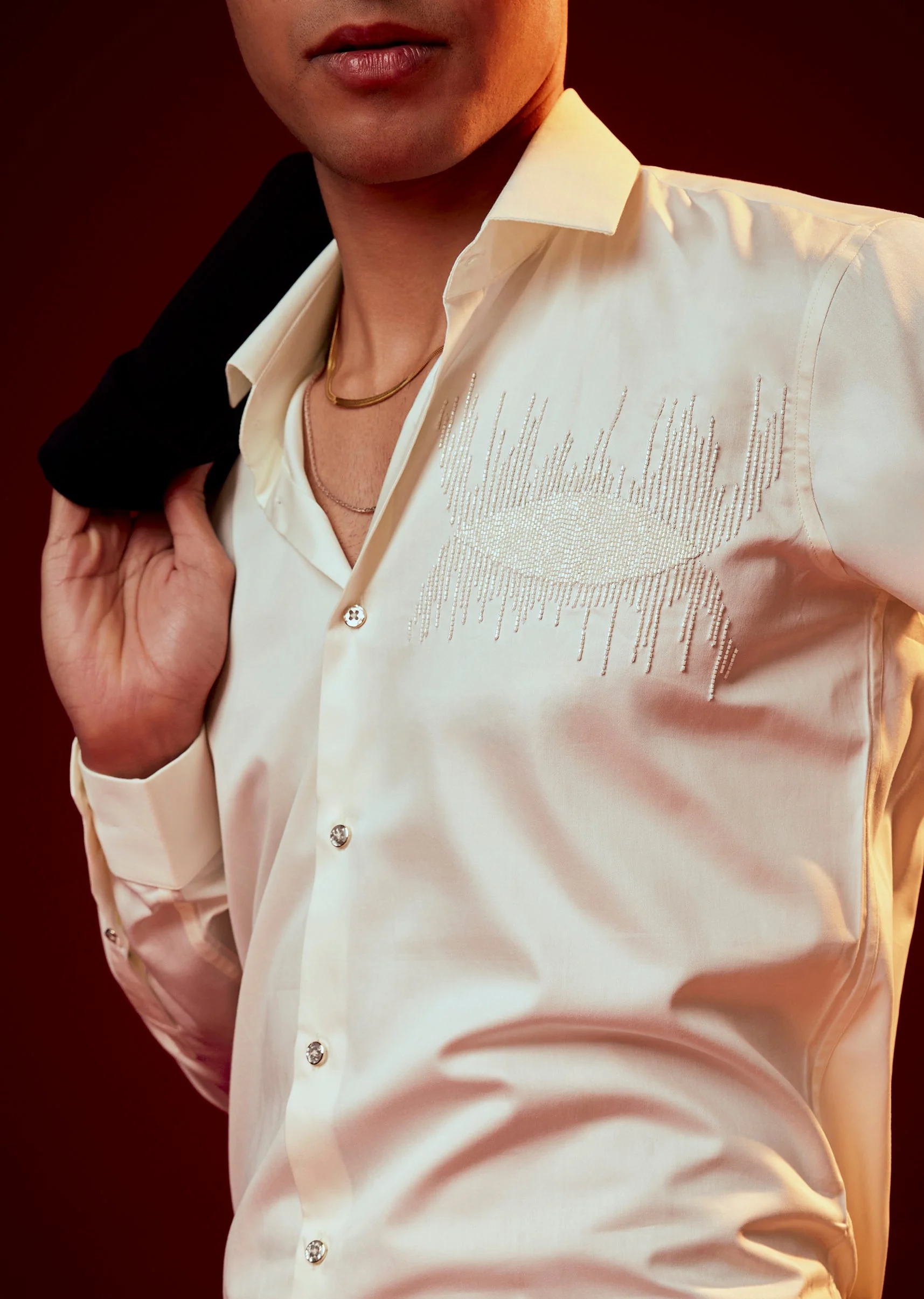 Cream Embroidered Silk Blend Party Shirt - Image 2