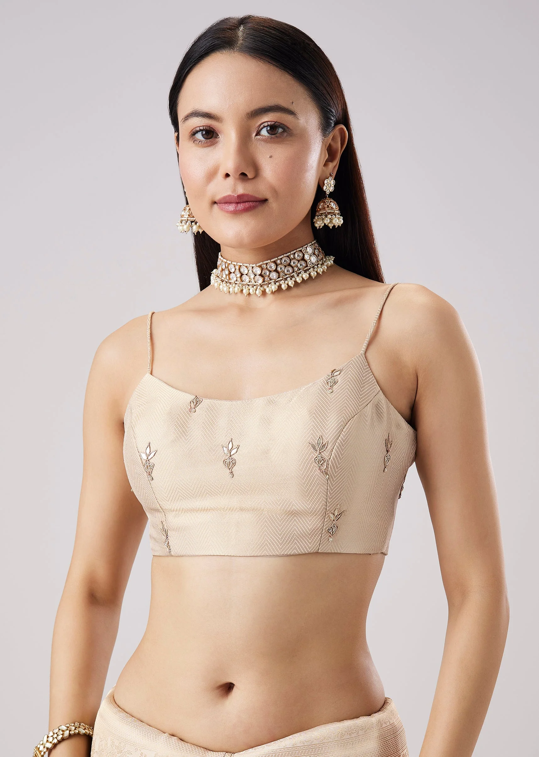 Cream Embroidered Tassel Saree With Unstitched Blouse - Image 7