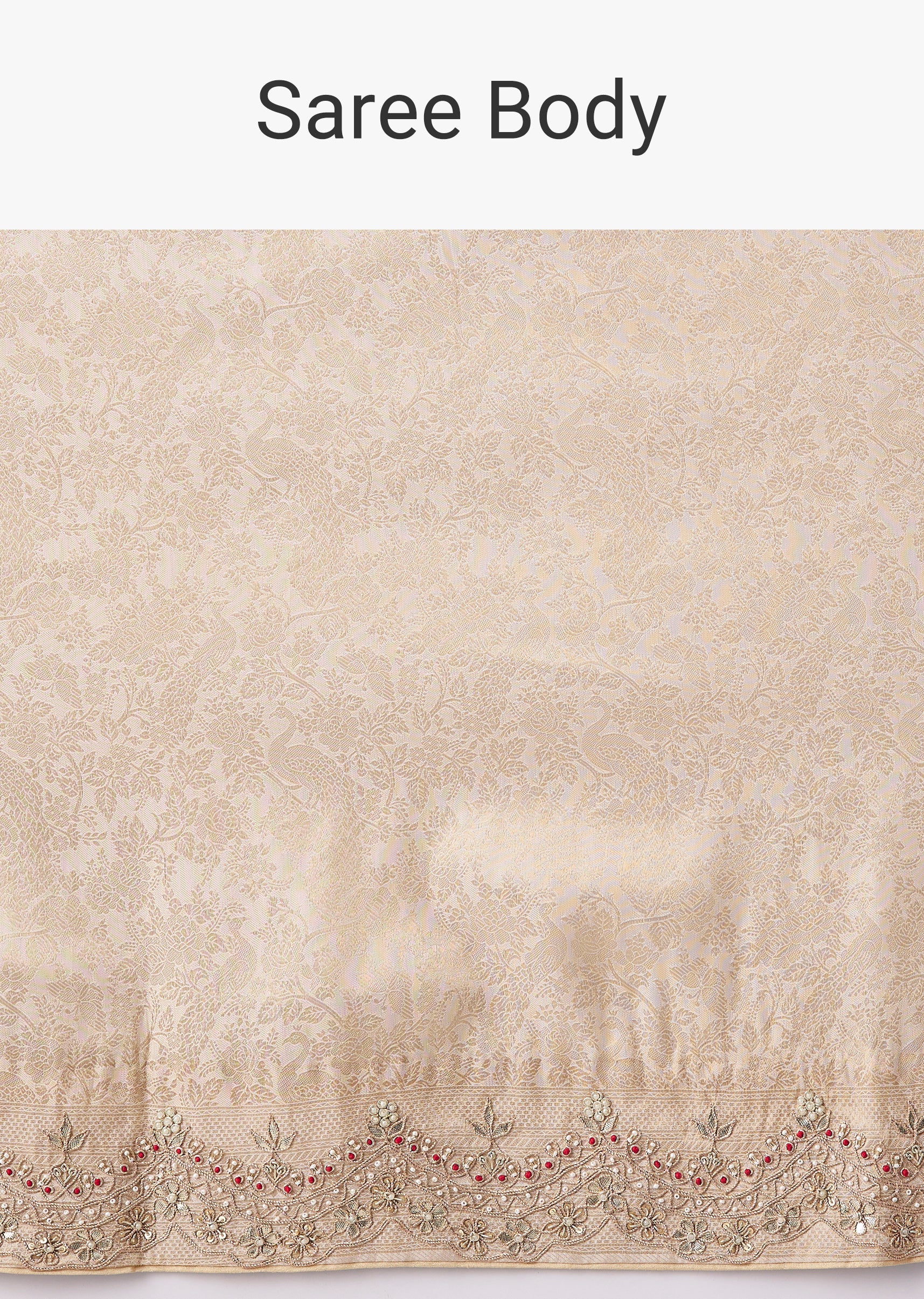 Cream Embroidered Tassel Saree With Unstitched Blouse - Image 9