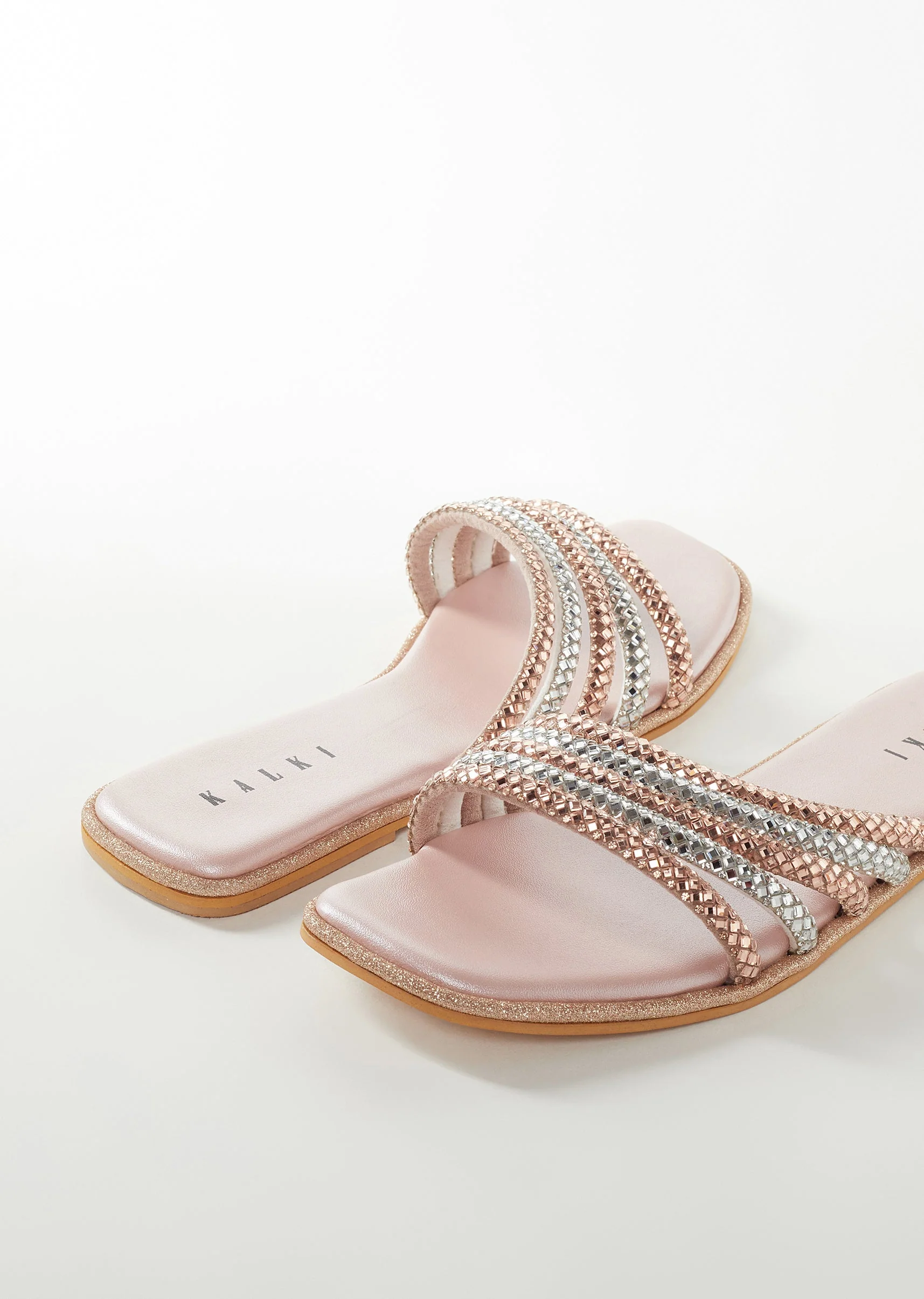 Cream Faux Leather Womens Footwear With Embellished Detail Work - Image 2