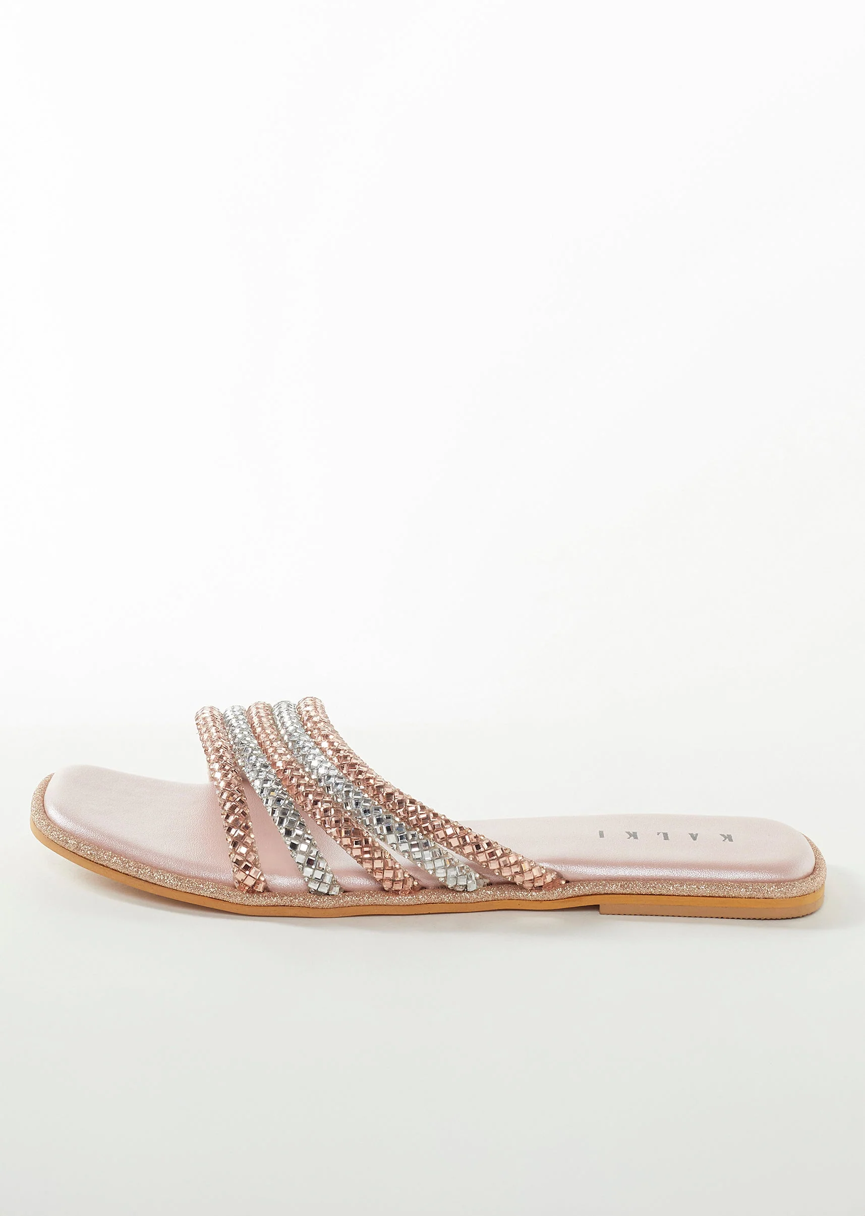 Cream Faux Leather Womens Footwear With Embellished Detail Work - Image 3