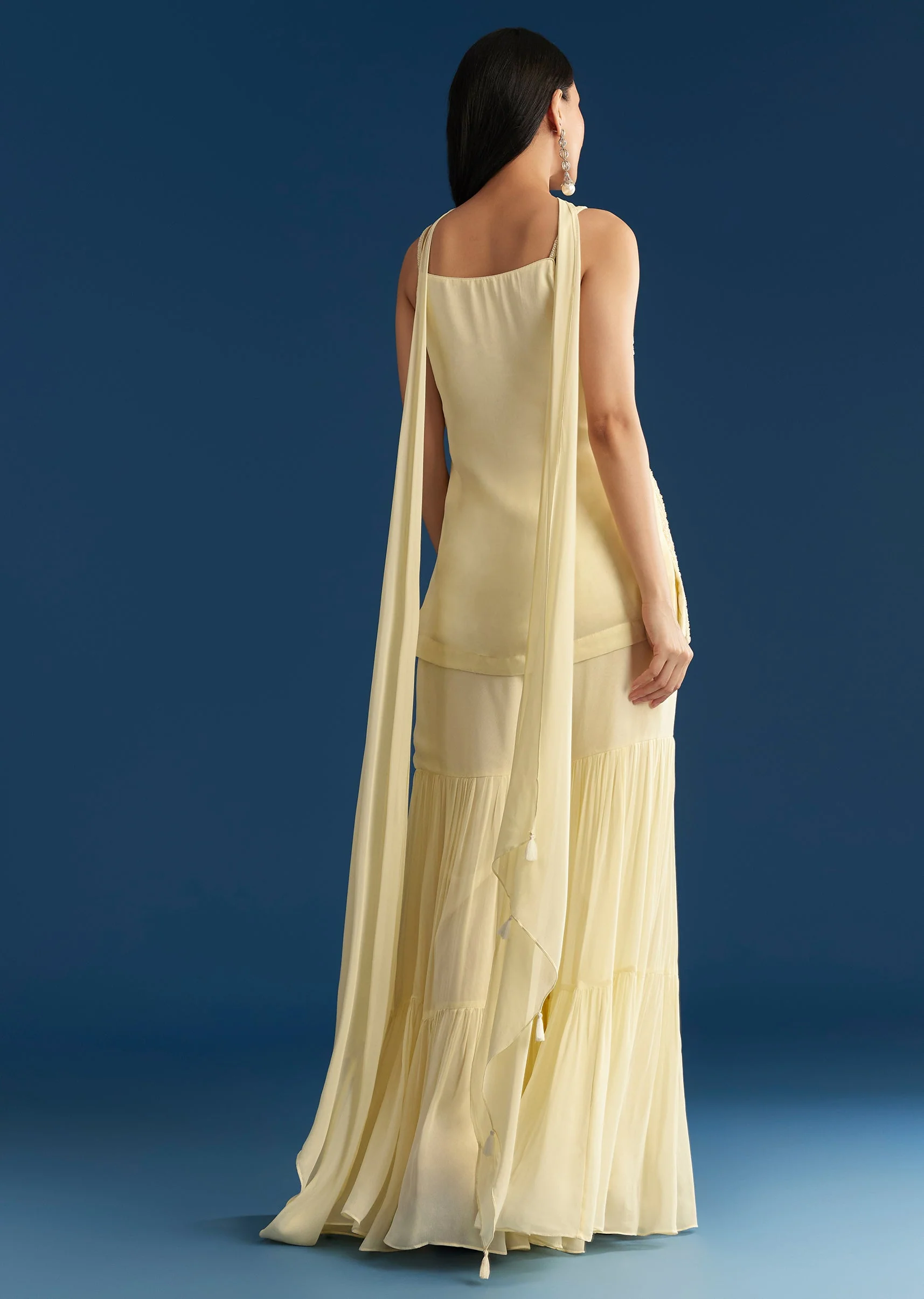 Cream Georgette Kurta Sharara Set With Dupatta - Image 5