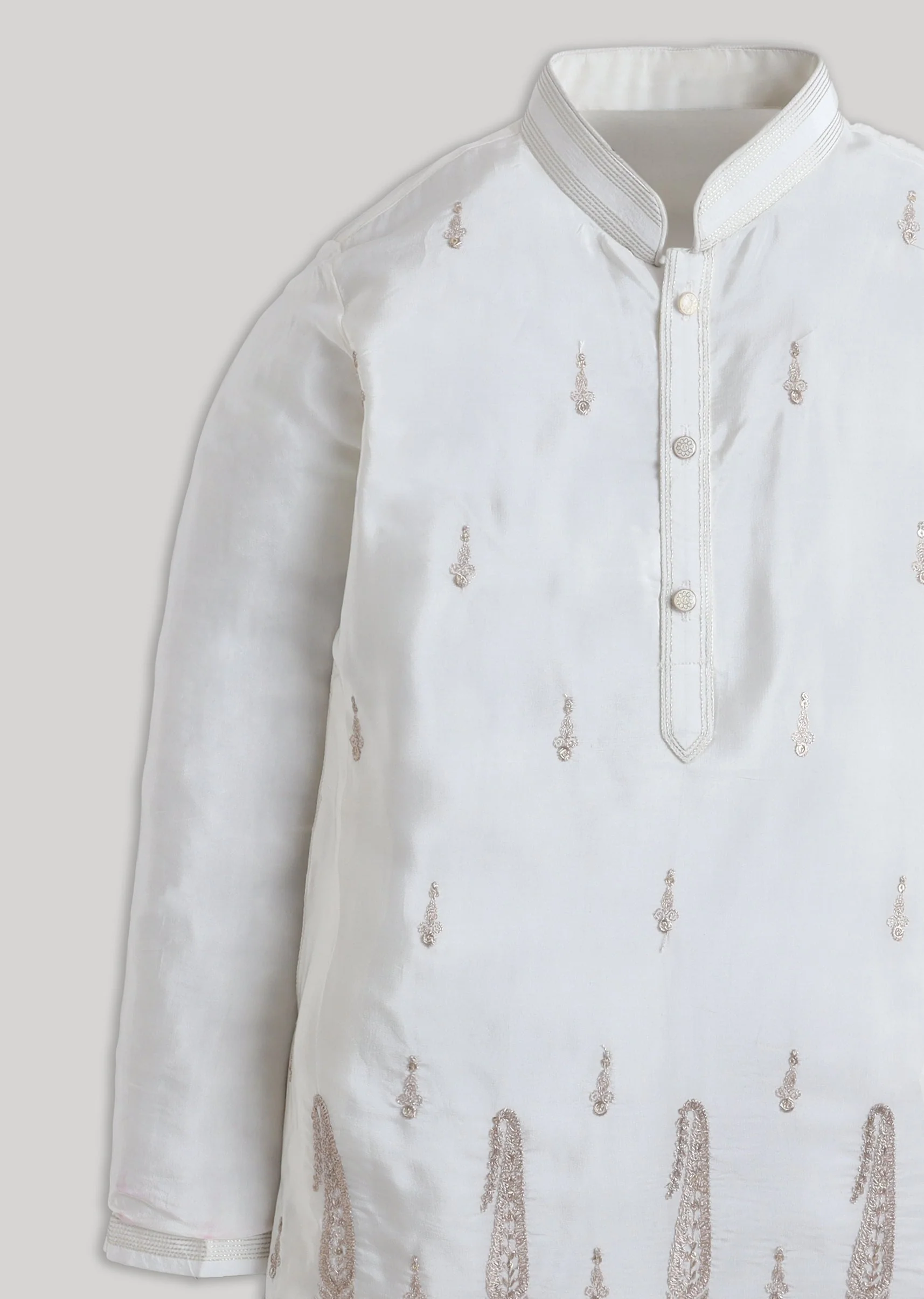 Cream Gold Silk Kurta Set With Zari Embroidery Detail - Image 4