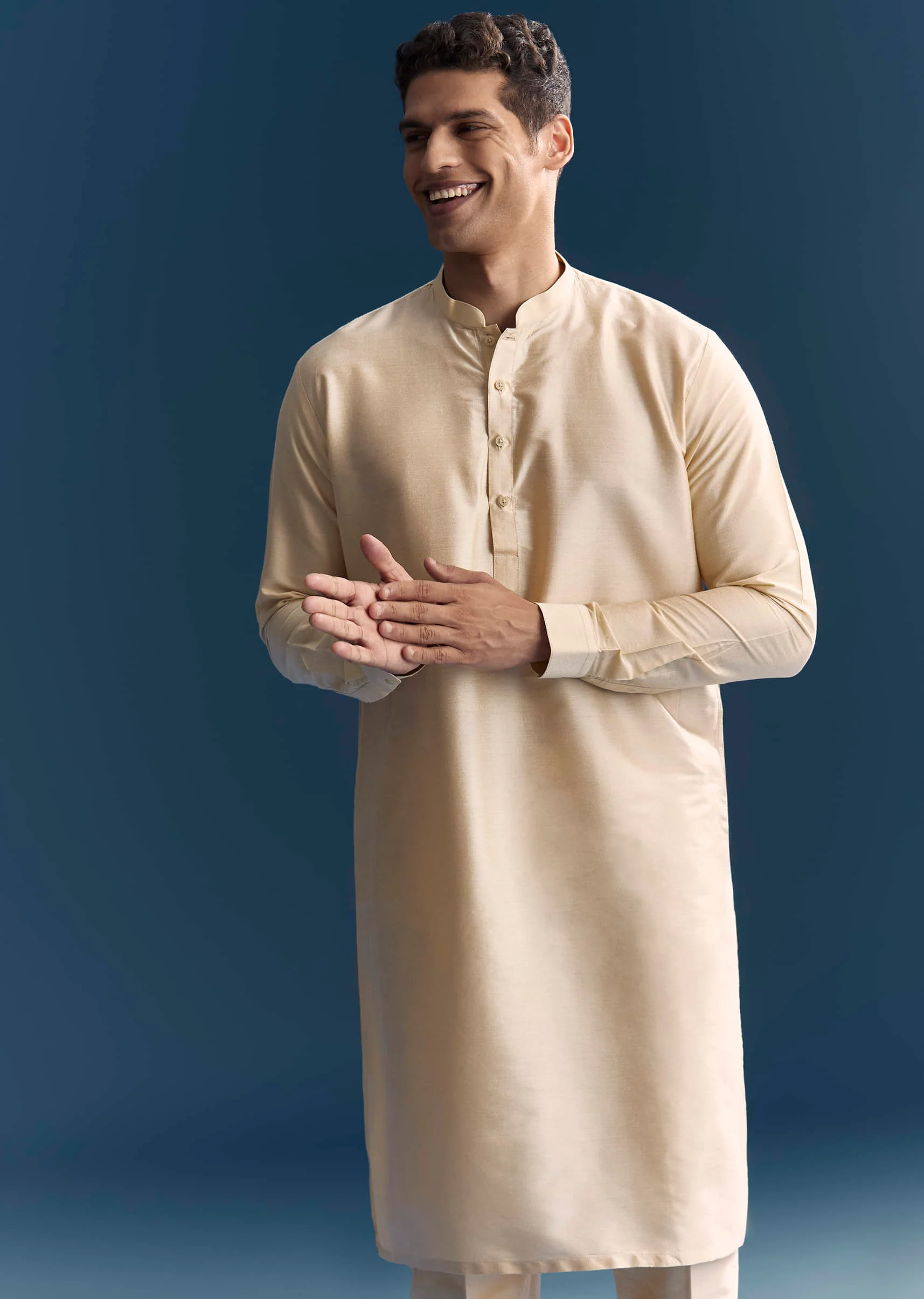 Cream Jacquard Kurta Jacket Set For Men With Printed Jacket - Image 6