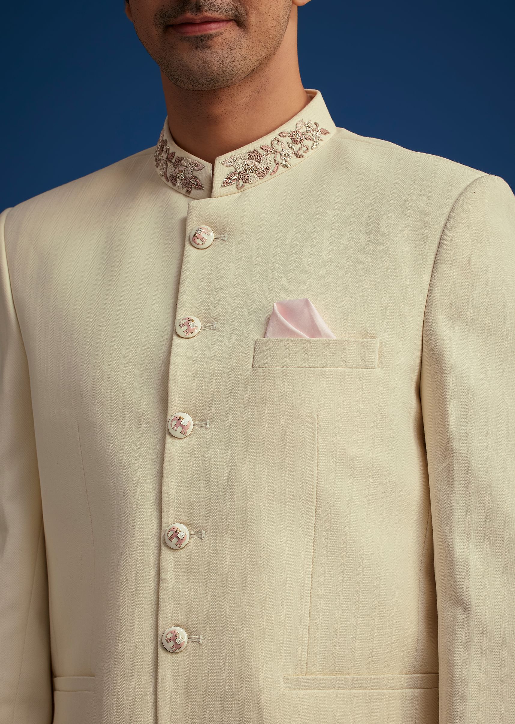 Cream Jodhpuri Suit With Handwork Collar - Image 2