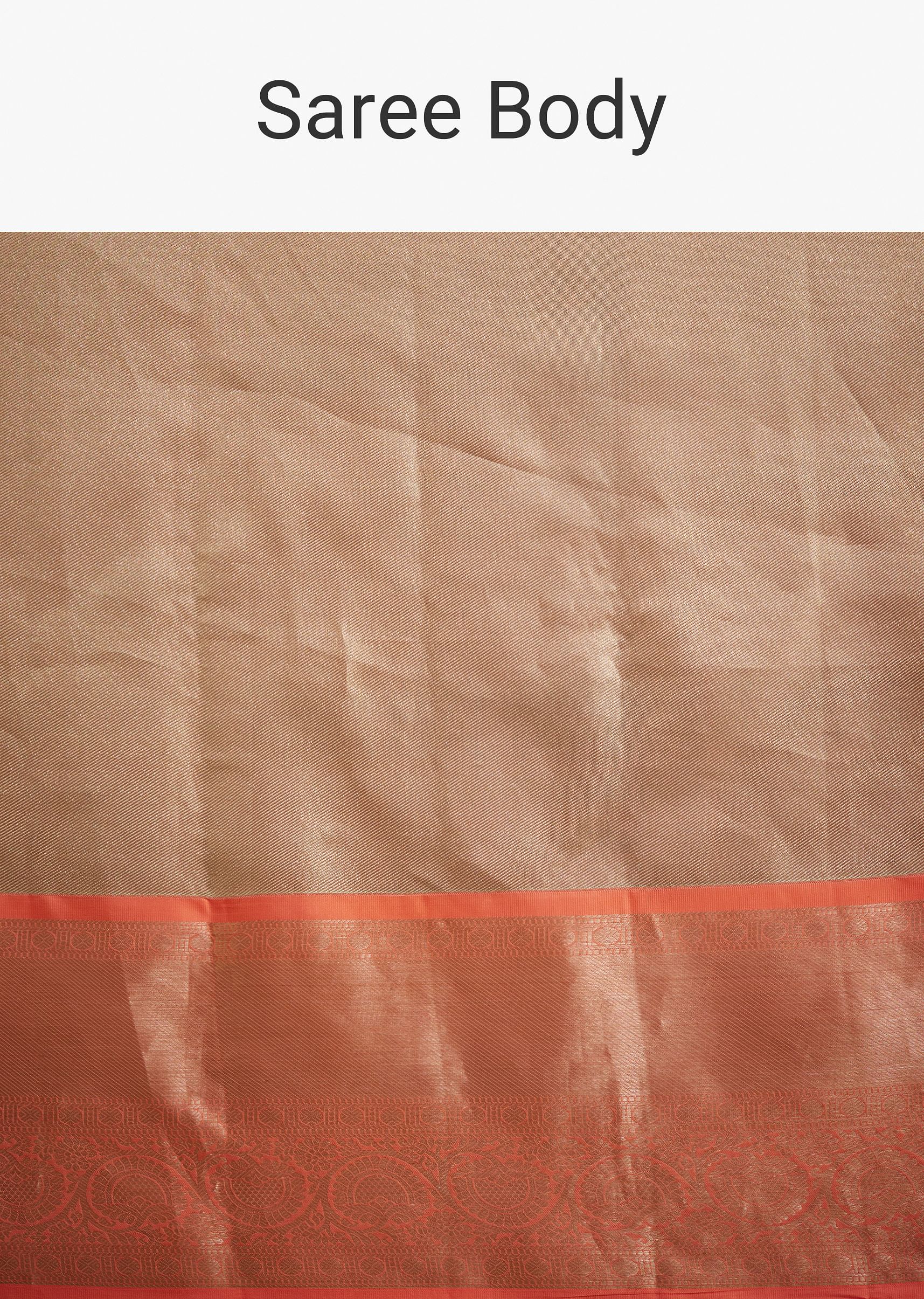 Cream Kanjivaram Silk Saree With Contrast Border And Pallu - Image 10